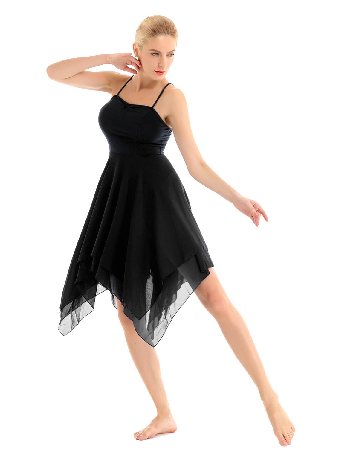 Women Sleeveless Asymmetric Chiffon Lyrical Contemporary Dance Dress