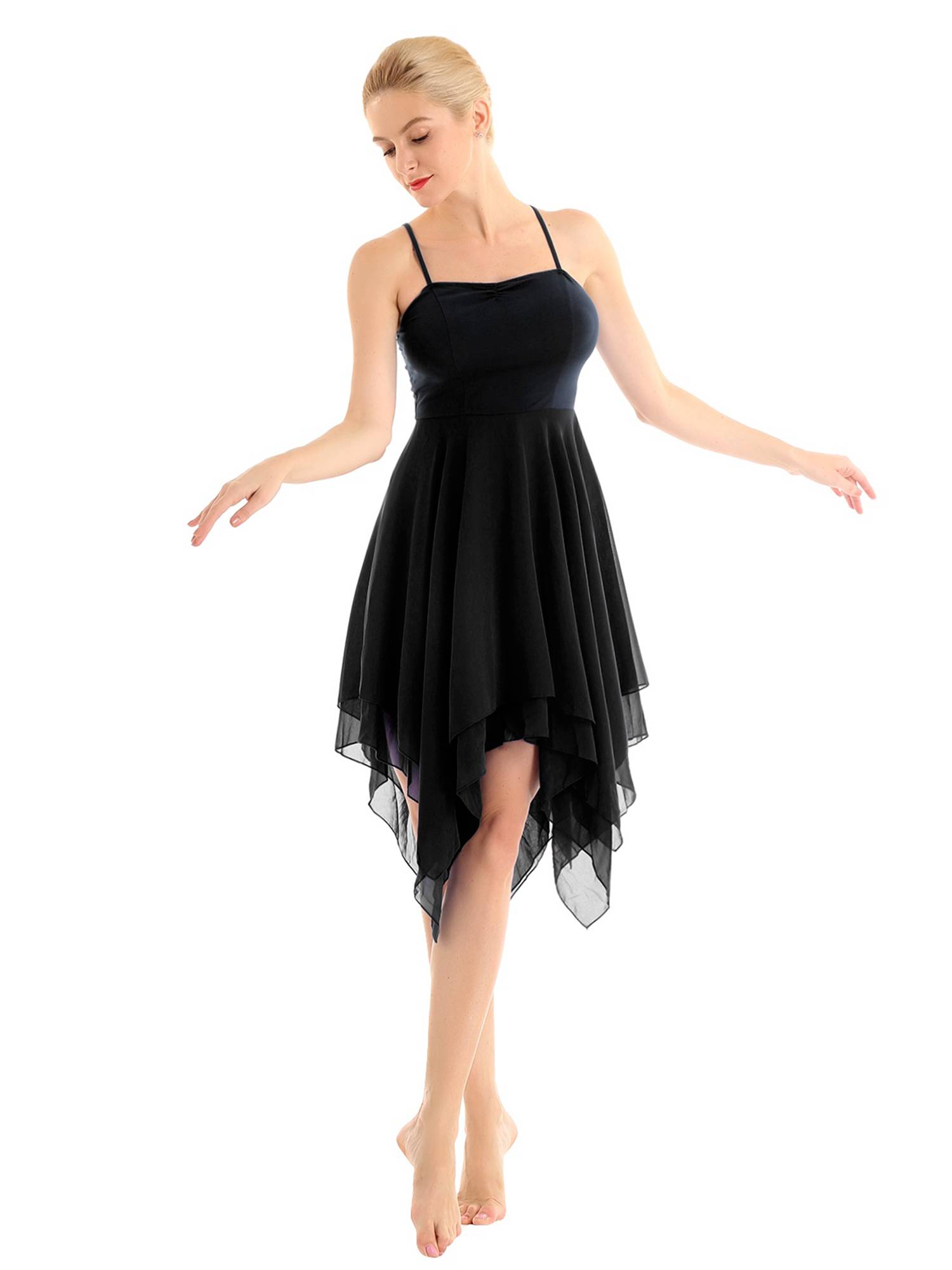 Women Sleeveless Asymmetric Chiffon Lyrical Contemporary Dance Dress