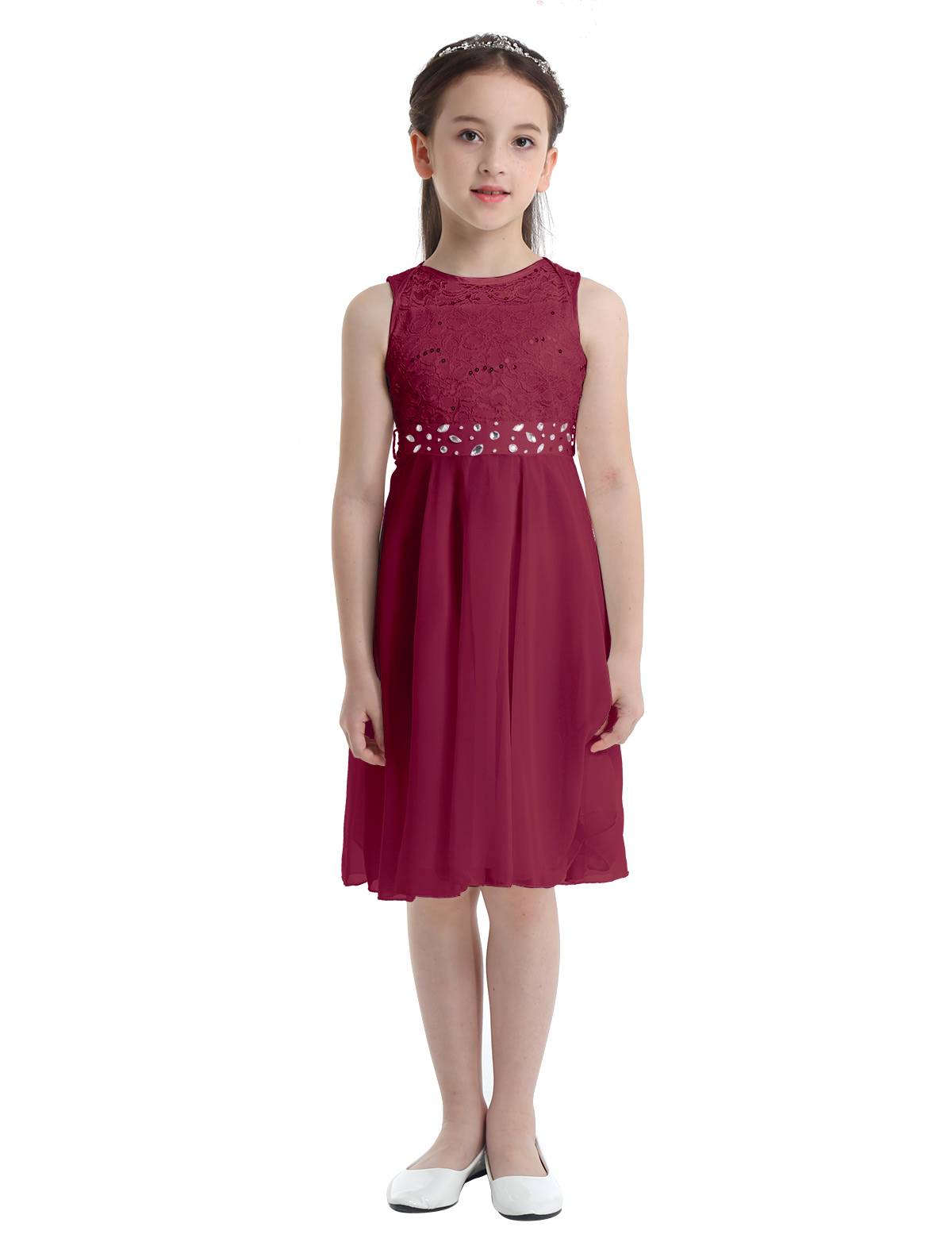 Girls Sequined Lace Chiffon Flower Girls Dresses