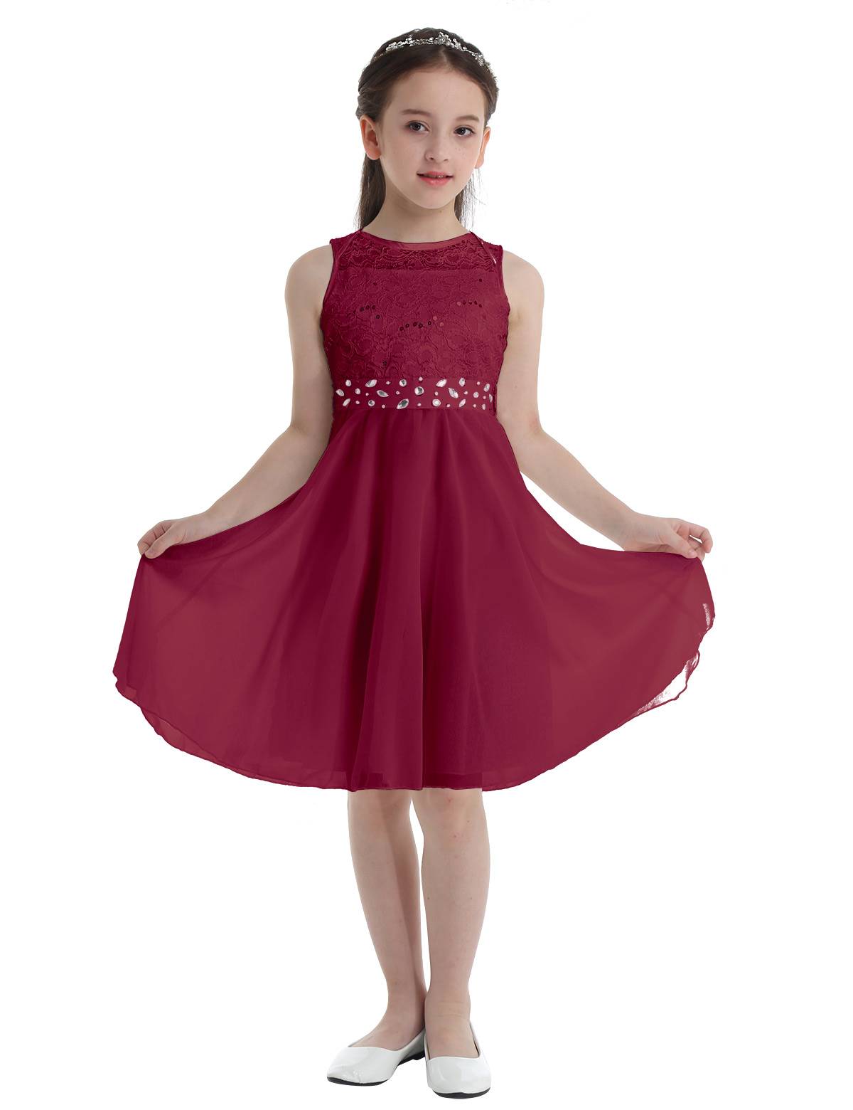 Girls Sequined Lace Chiffon Flower Girls Dresses
