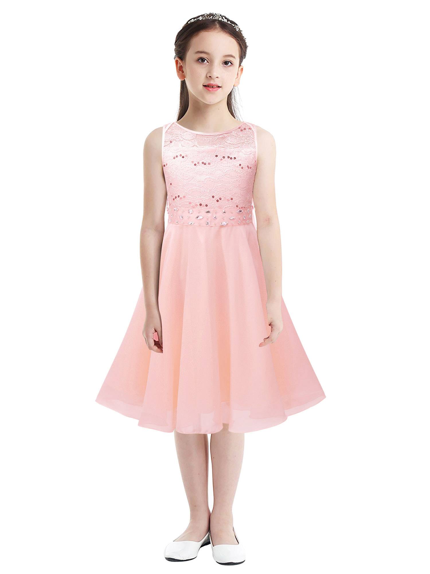 Girls Sequined Lace Chiffon Flower Girls Dresses