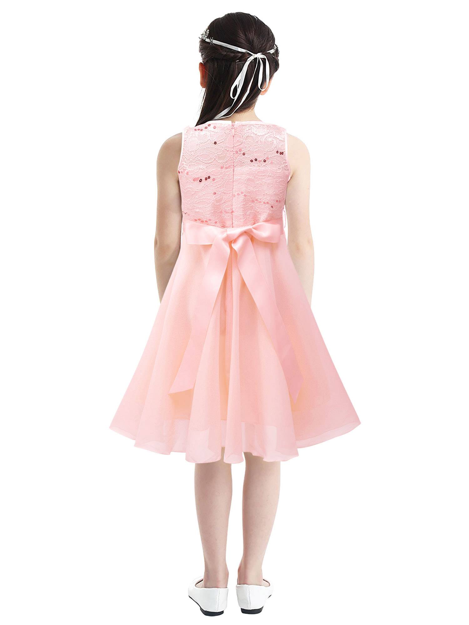 Girls Sequined Lace Chiffon Flower Girls Dresses