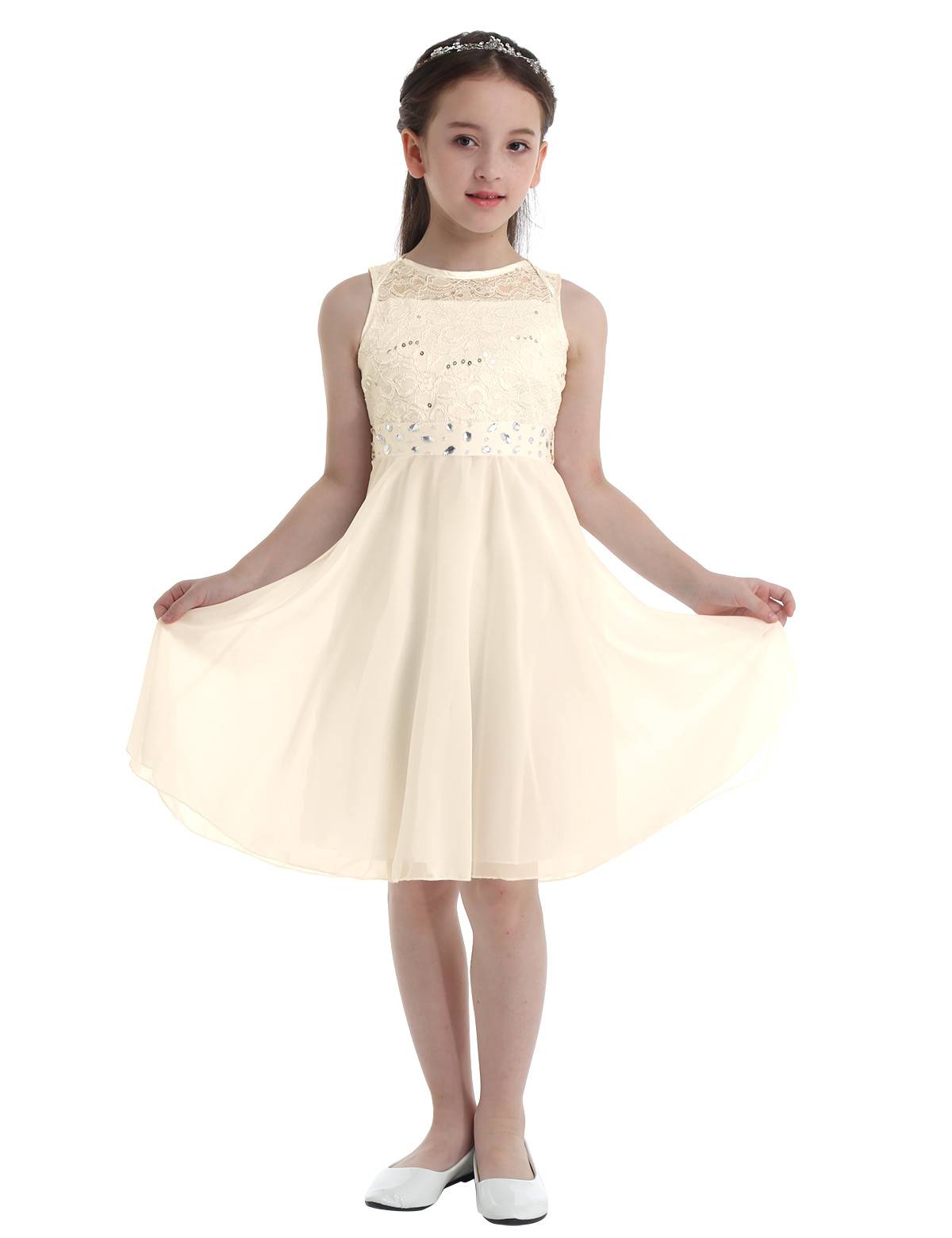 Girls Sequined Lace Chiffon Flower Girls Dresses