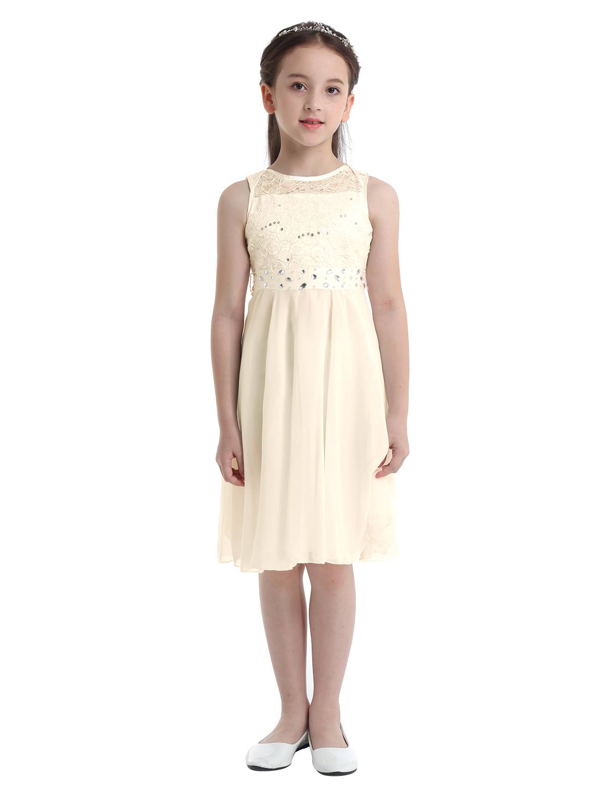 Girls Sequined Lace Chiffon Flower Girls Dresses