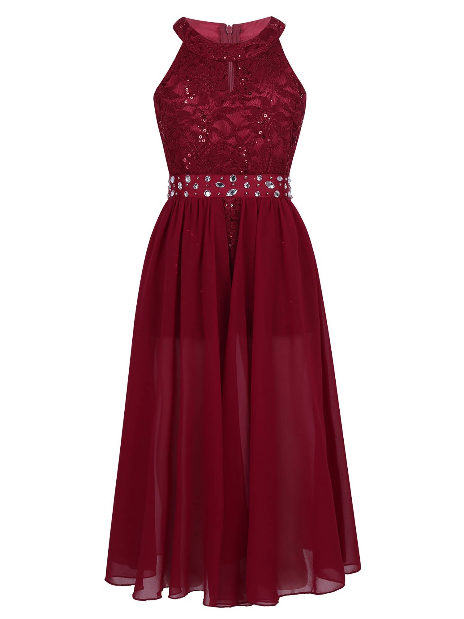 Girls Sleeveless Floral Lace Maxi Romper Prom Dress