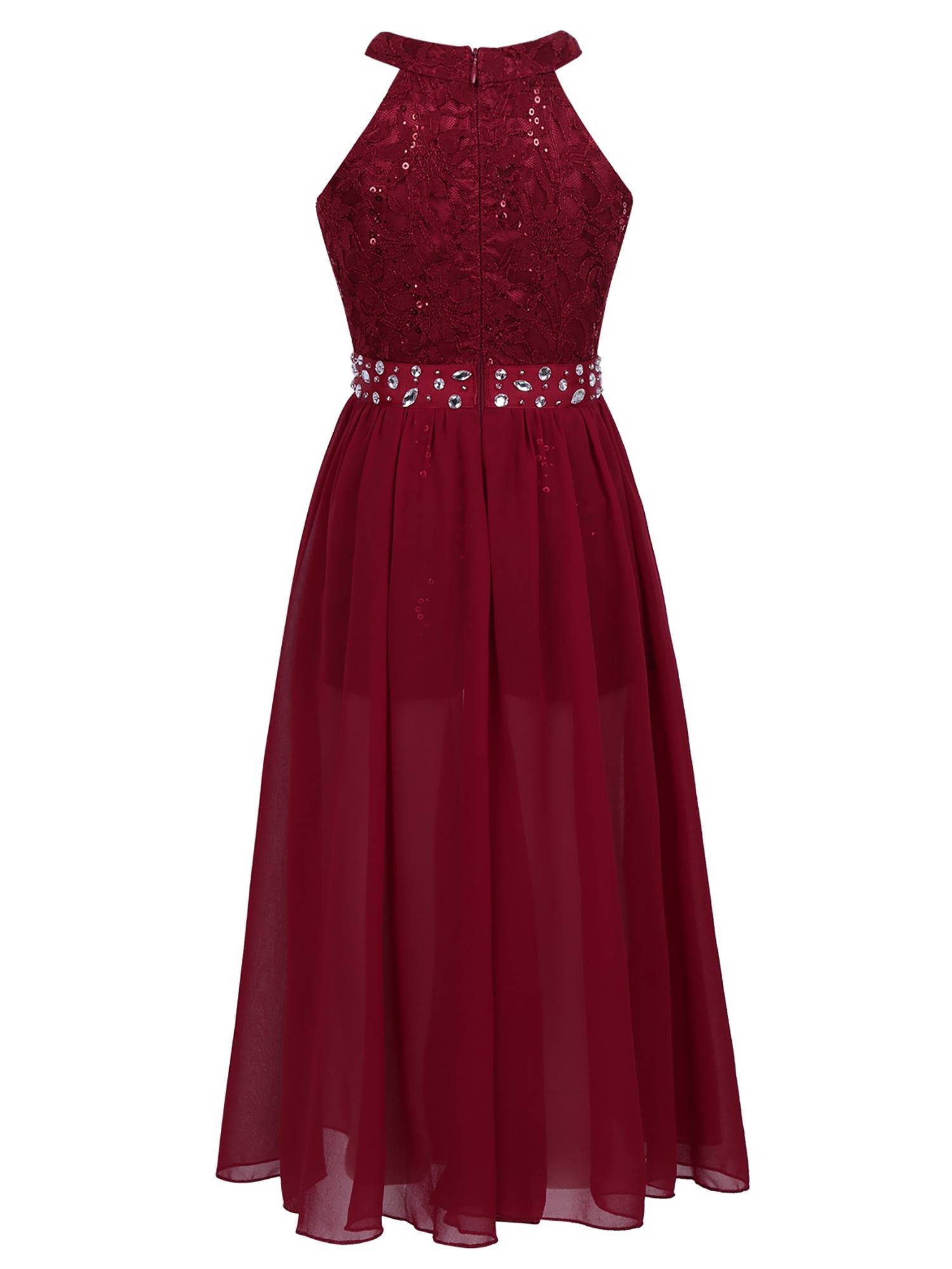 Girls Sleeveless Floral Lace Maxi Romper Prom Dress