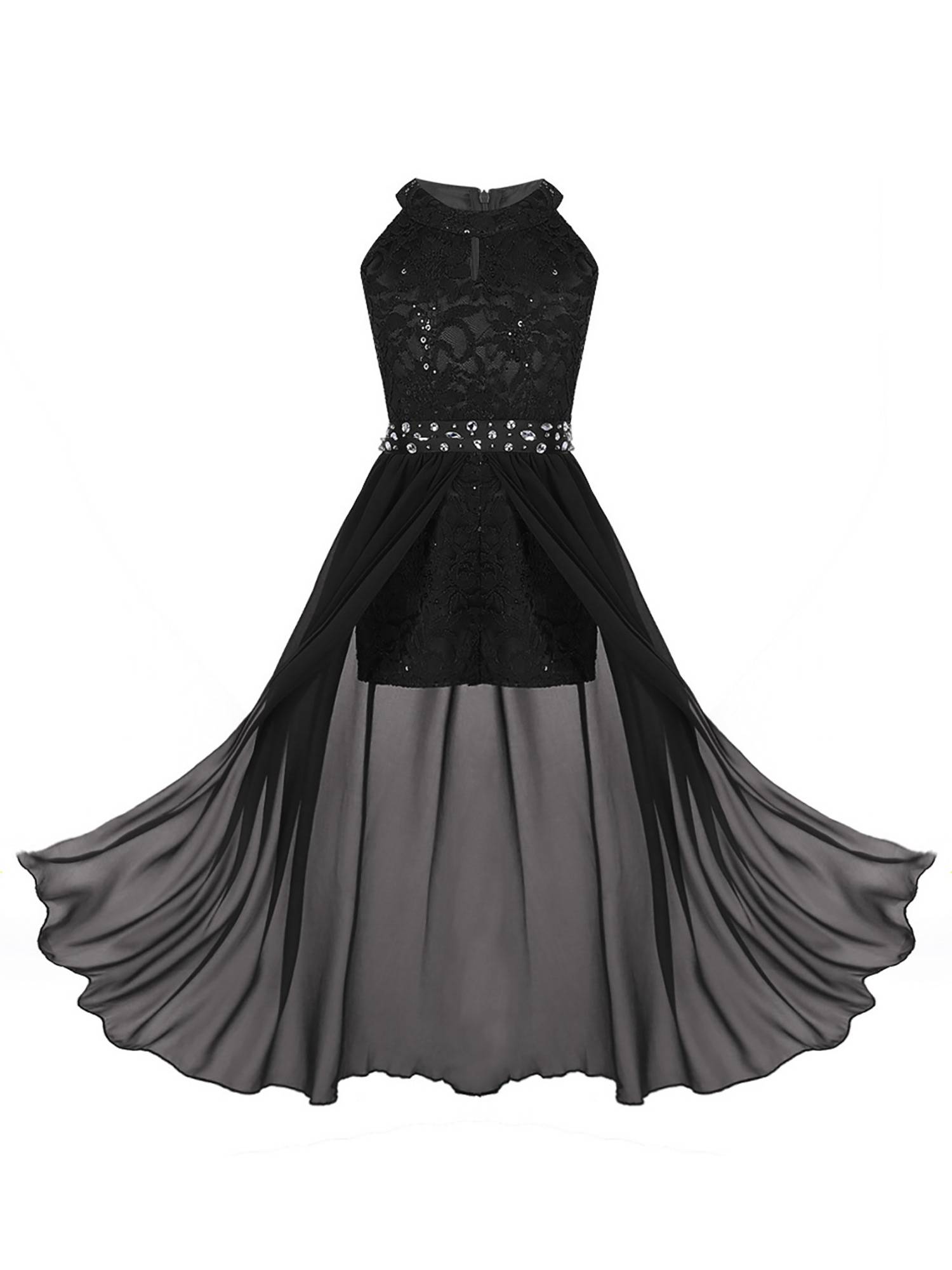Girls Sleeveless Floral Lace Maxi Romper Prom Dress