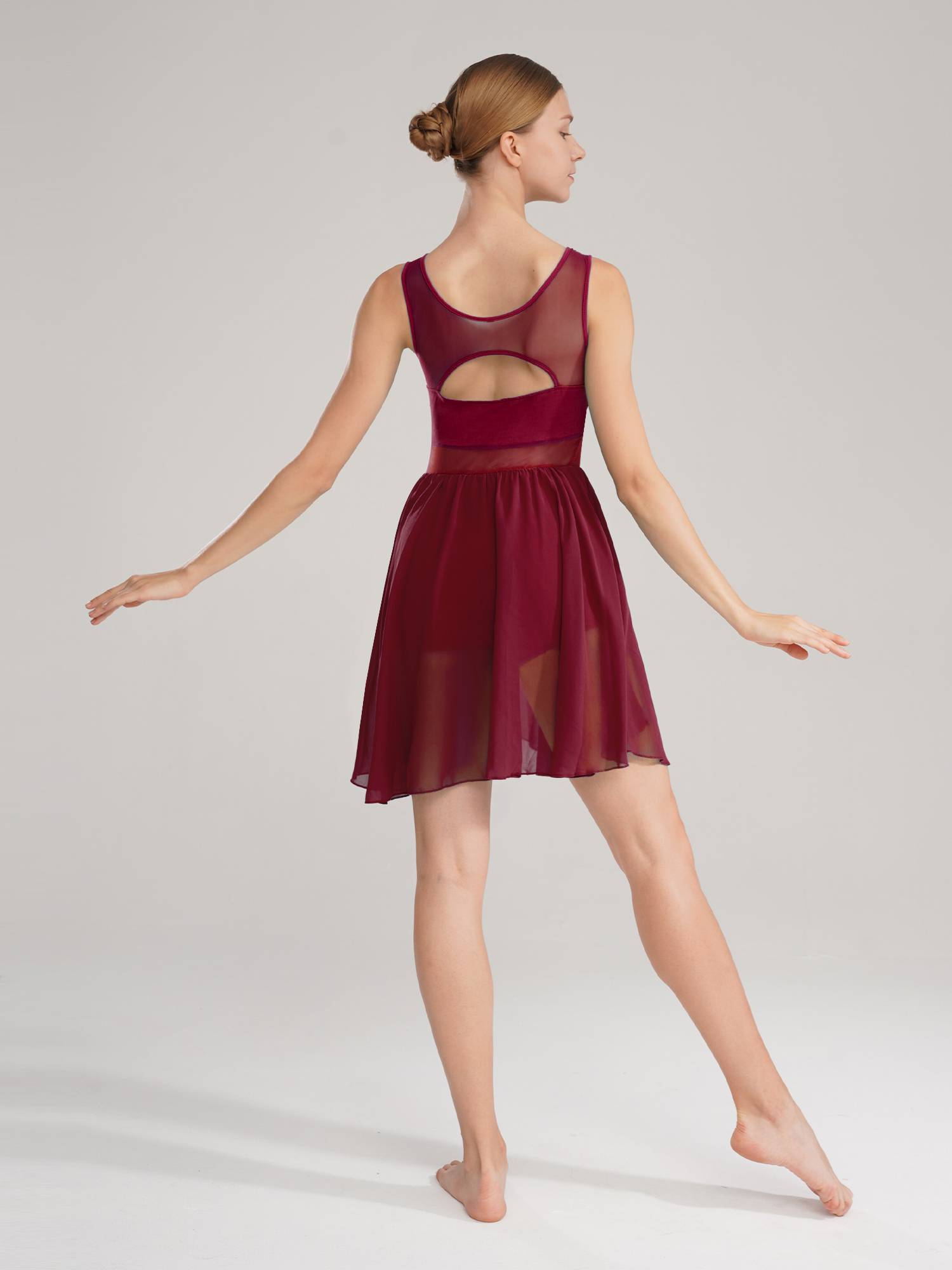 Women Sleeveless Asymmetric Chiffon Lyrical Dance Leotard Dress