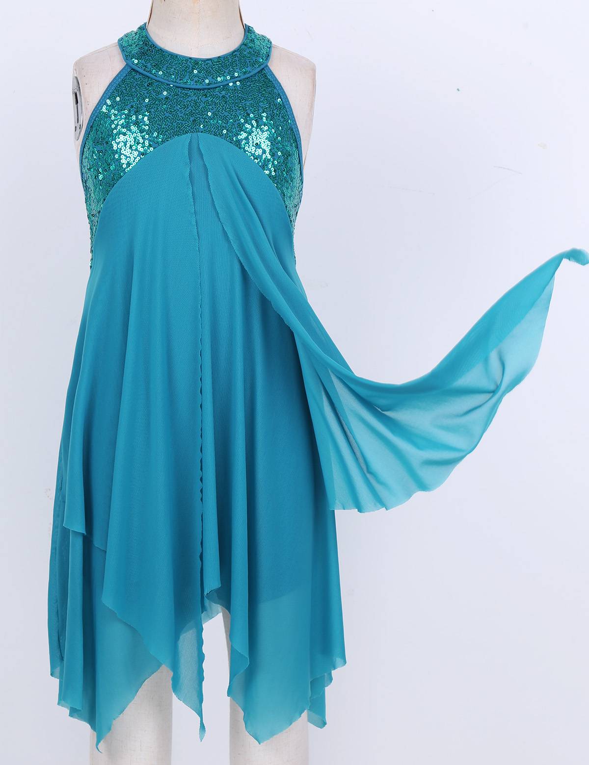 Kids Girls Halter Sequins Lyrical Dance Leotard Dress