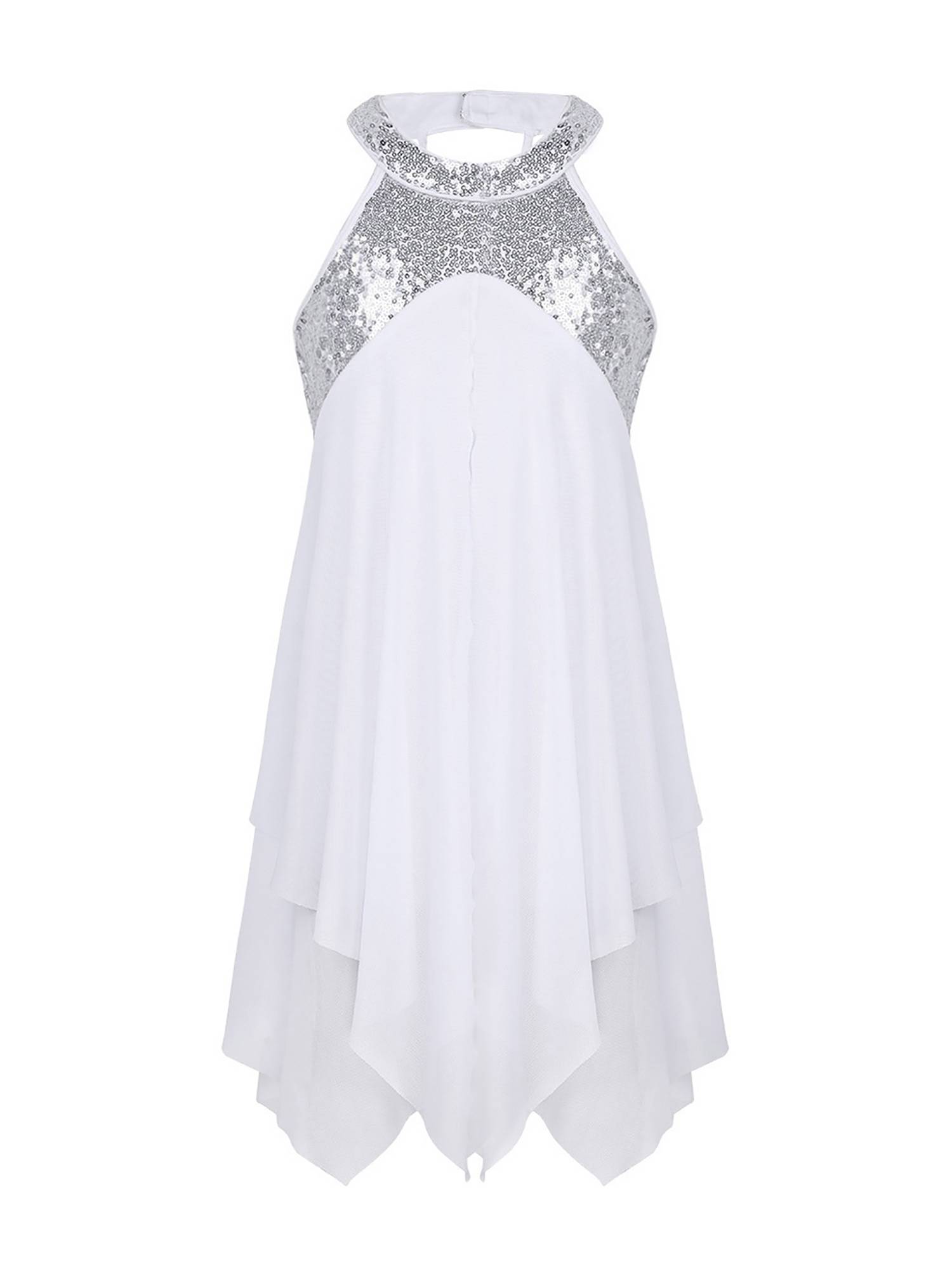 Kids Girls Halter Sequins Lyrical Dance Leotard Dress