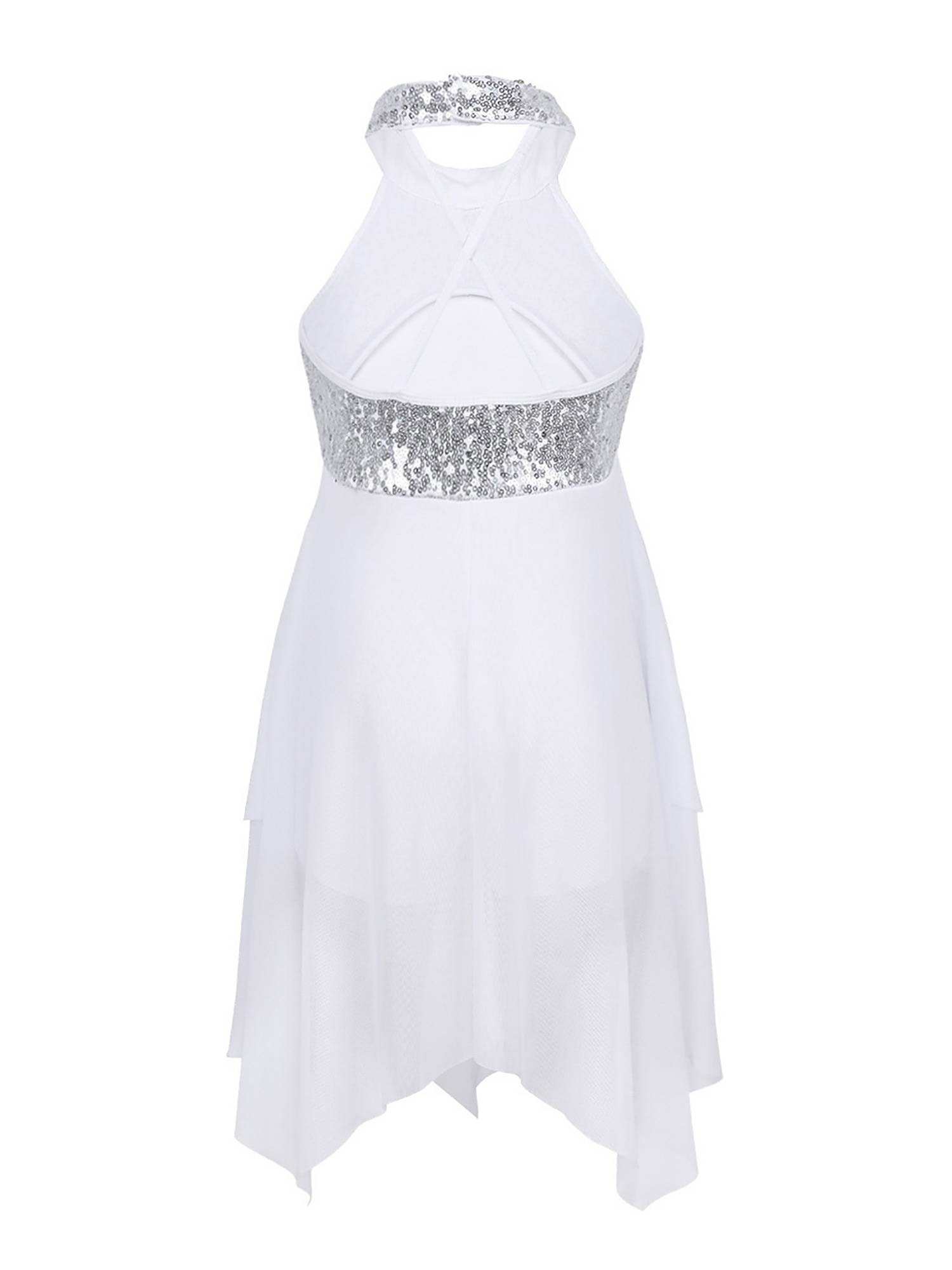 Kids Girls Halter Sequins Lyrical Dance Leotard Dress