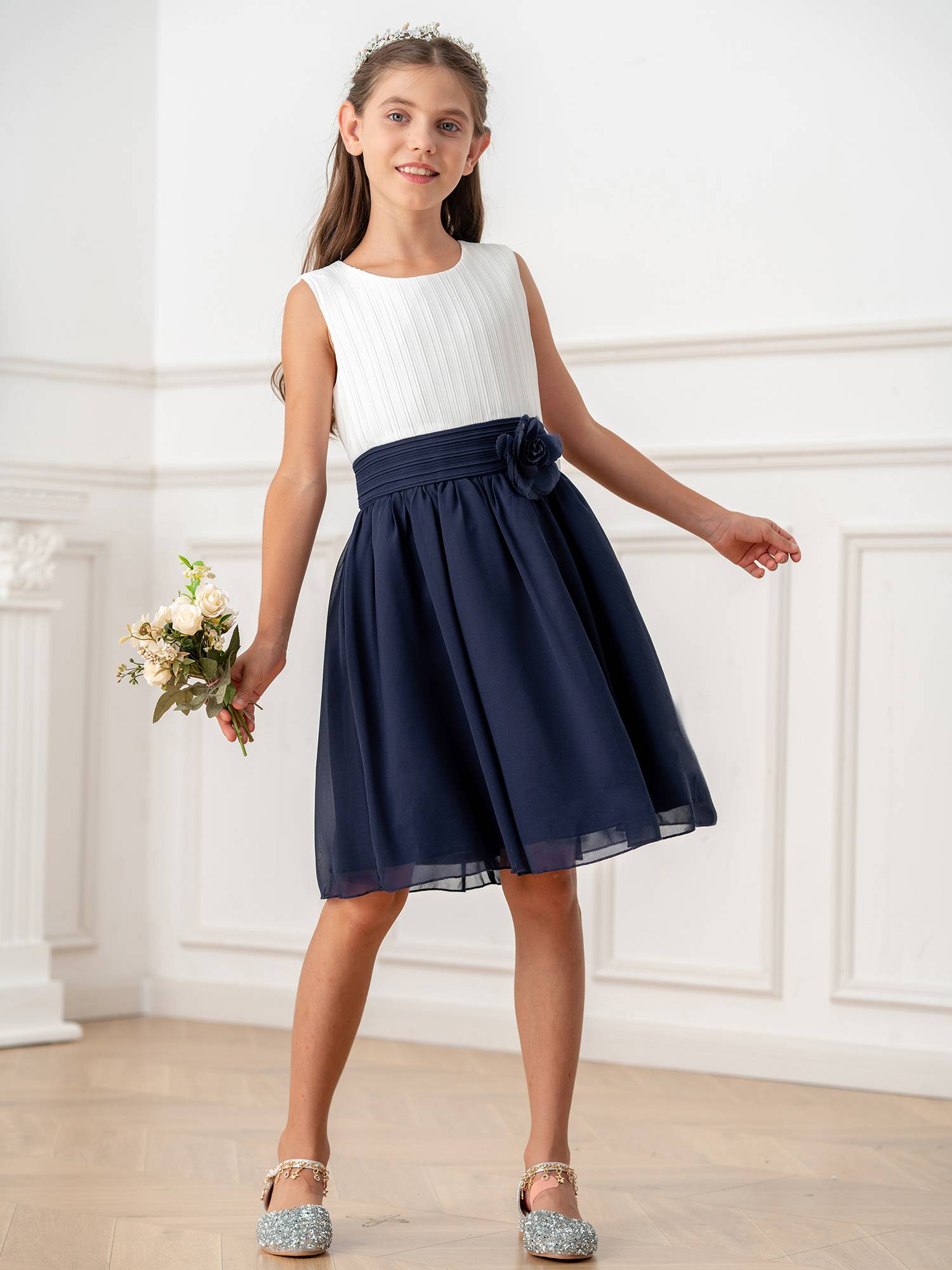 Kids Girls Colorblock Flower Girls Princess Dresses