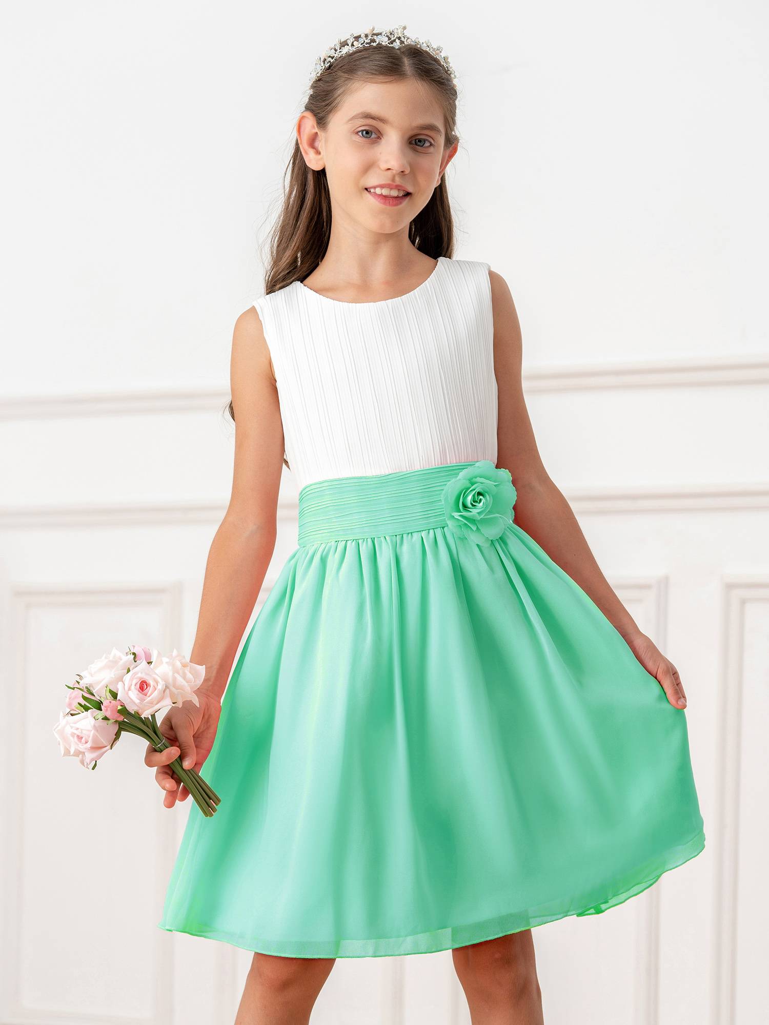 Kids Girls Colorblock Flower Girls Princess Dresses