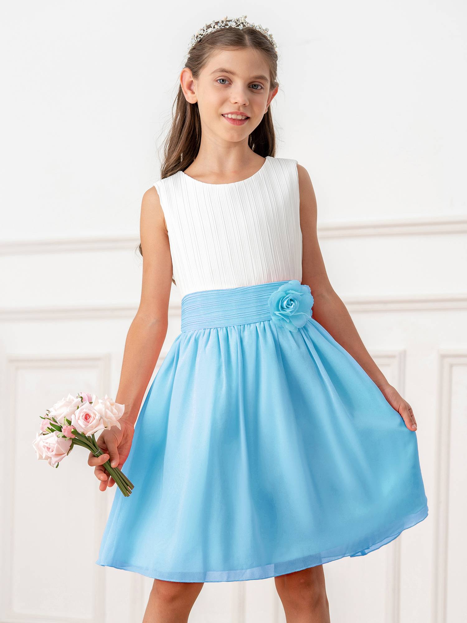 Kids Girls Colorblock Flower Girls Princess Dresses