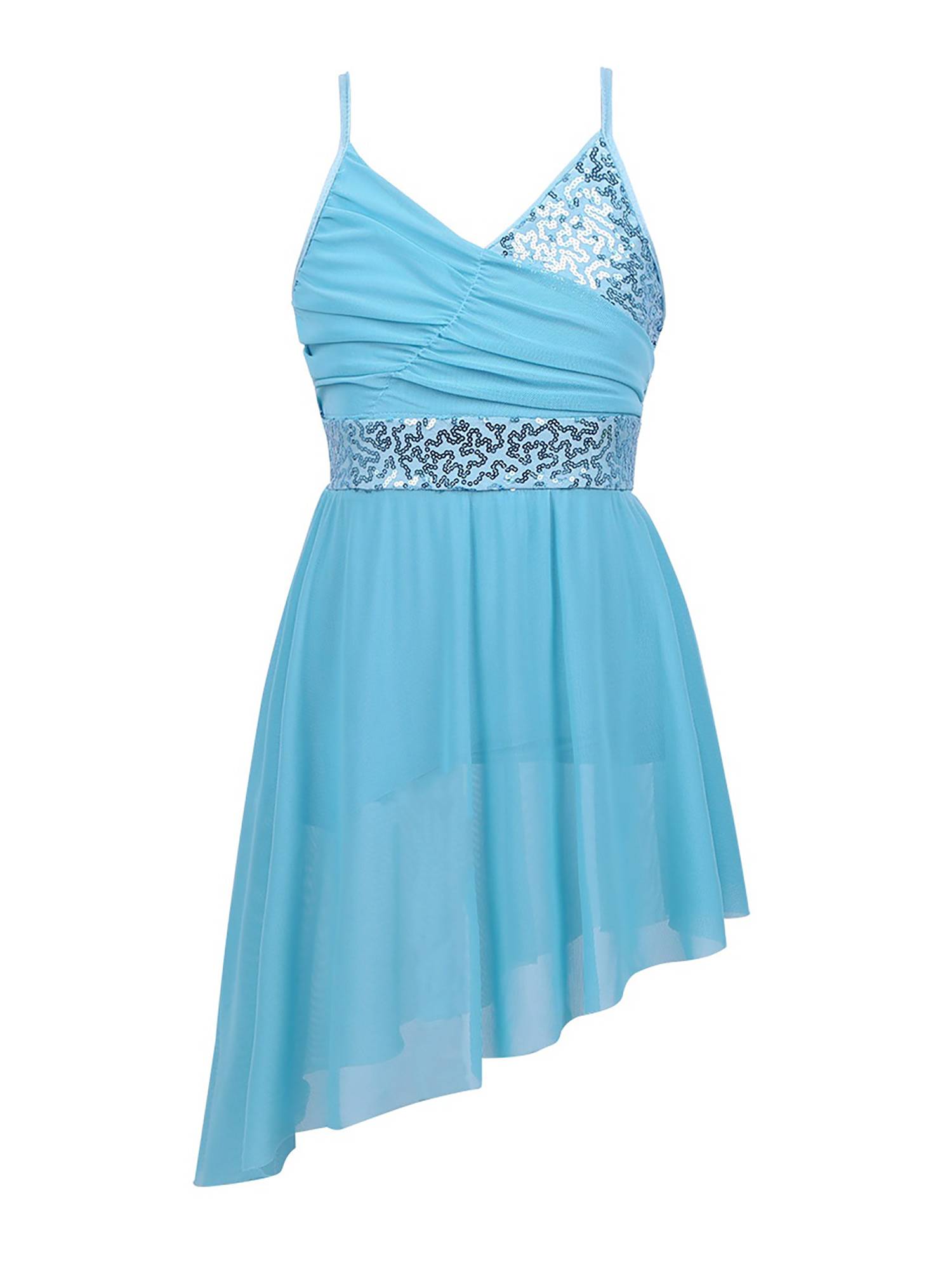 Kids Girls Straps V-Neck Sequined Latin Dance Dress