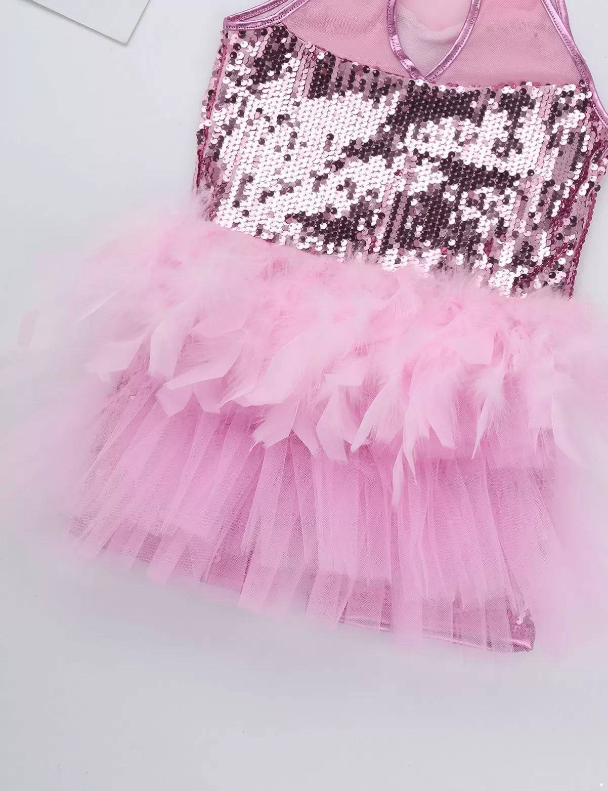 Kids Girls Sleeveless Sequins Jazz Latin Dance Leotard Jumpsuit