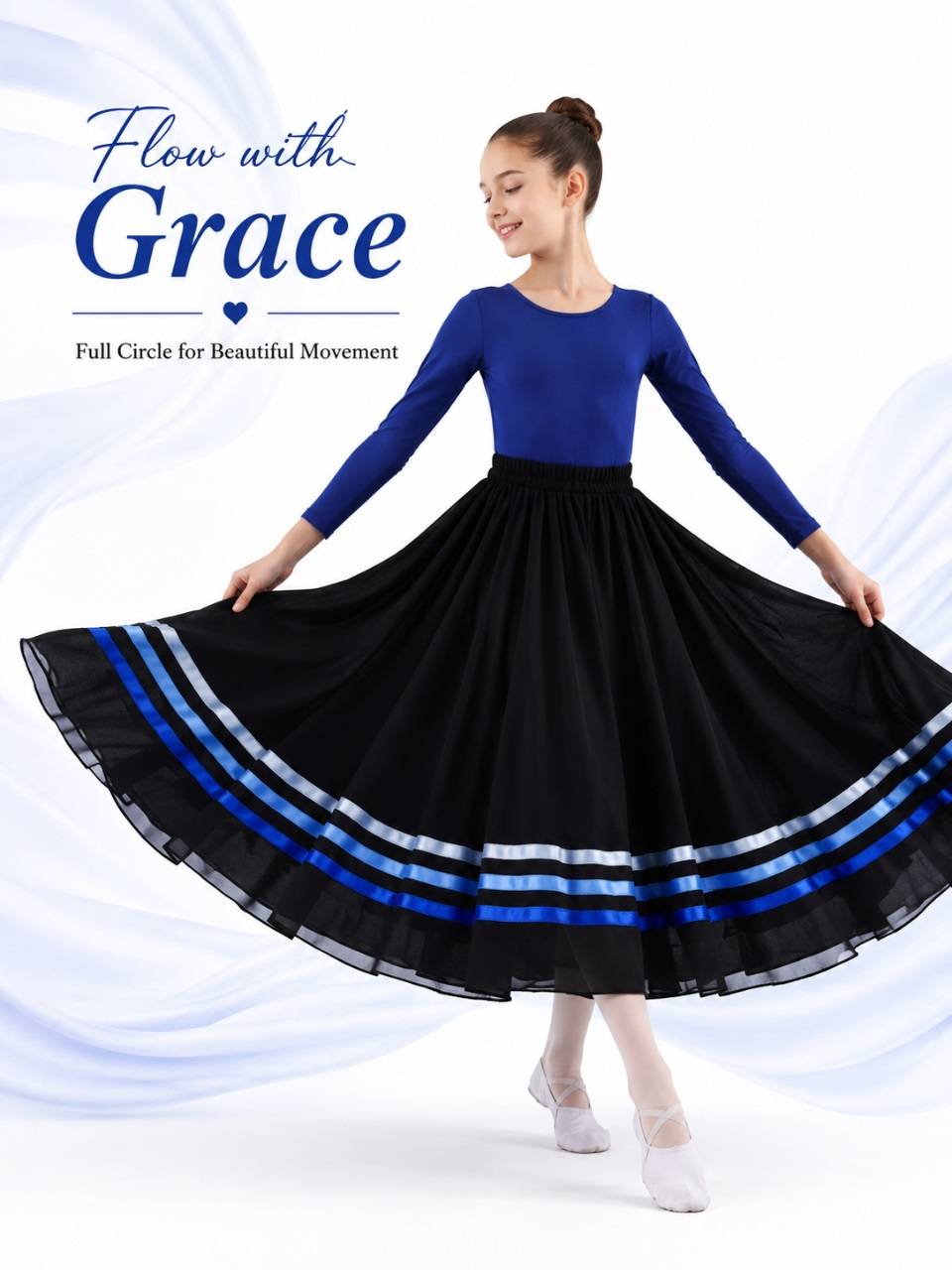 Girls Flamenco Full Circle Swing Skirt for Ballet Recital & Stage Performance