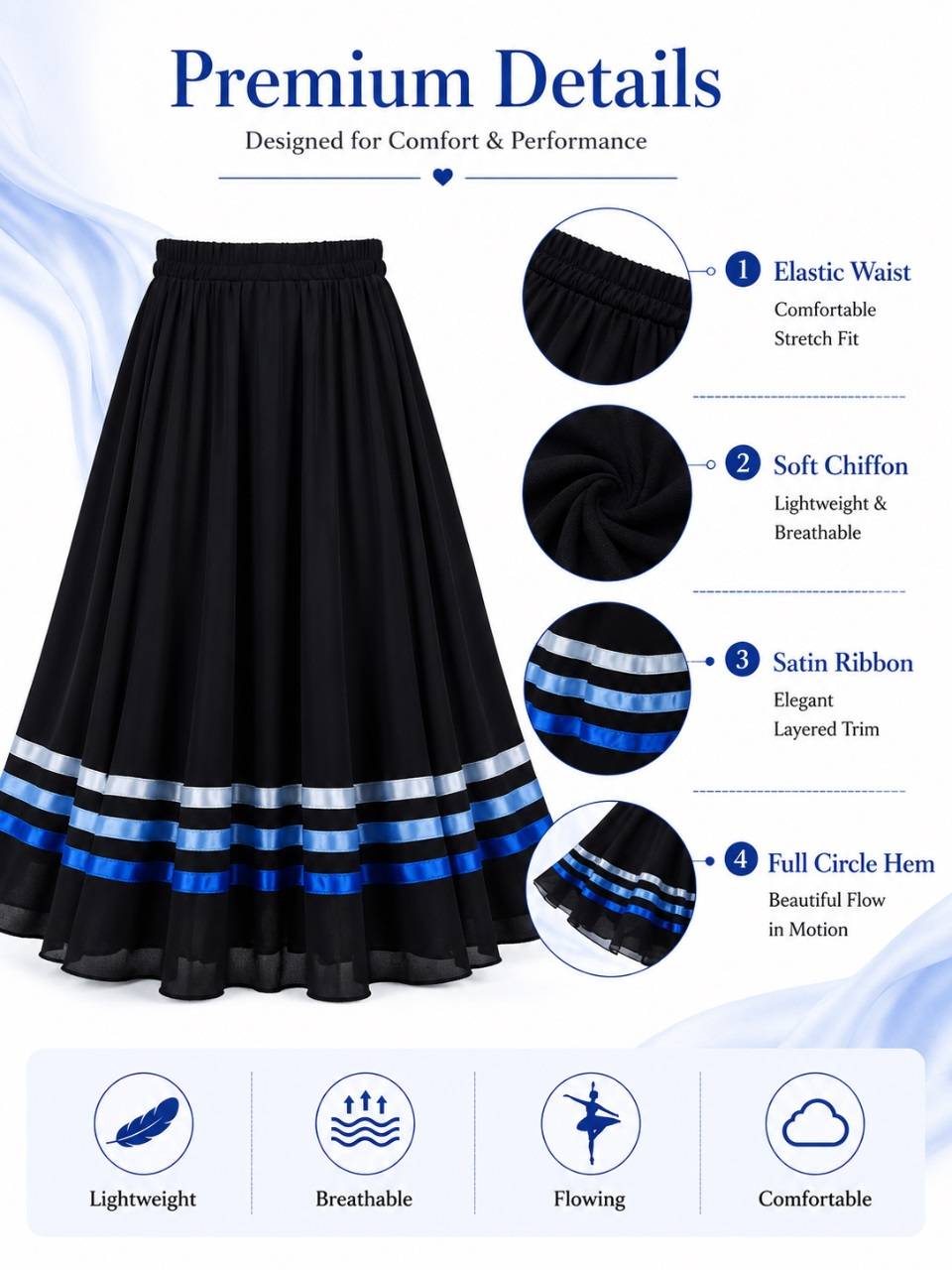 Girls Flamenco Full Circle Swing Skirt for Ballet Recital & Stage Performance