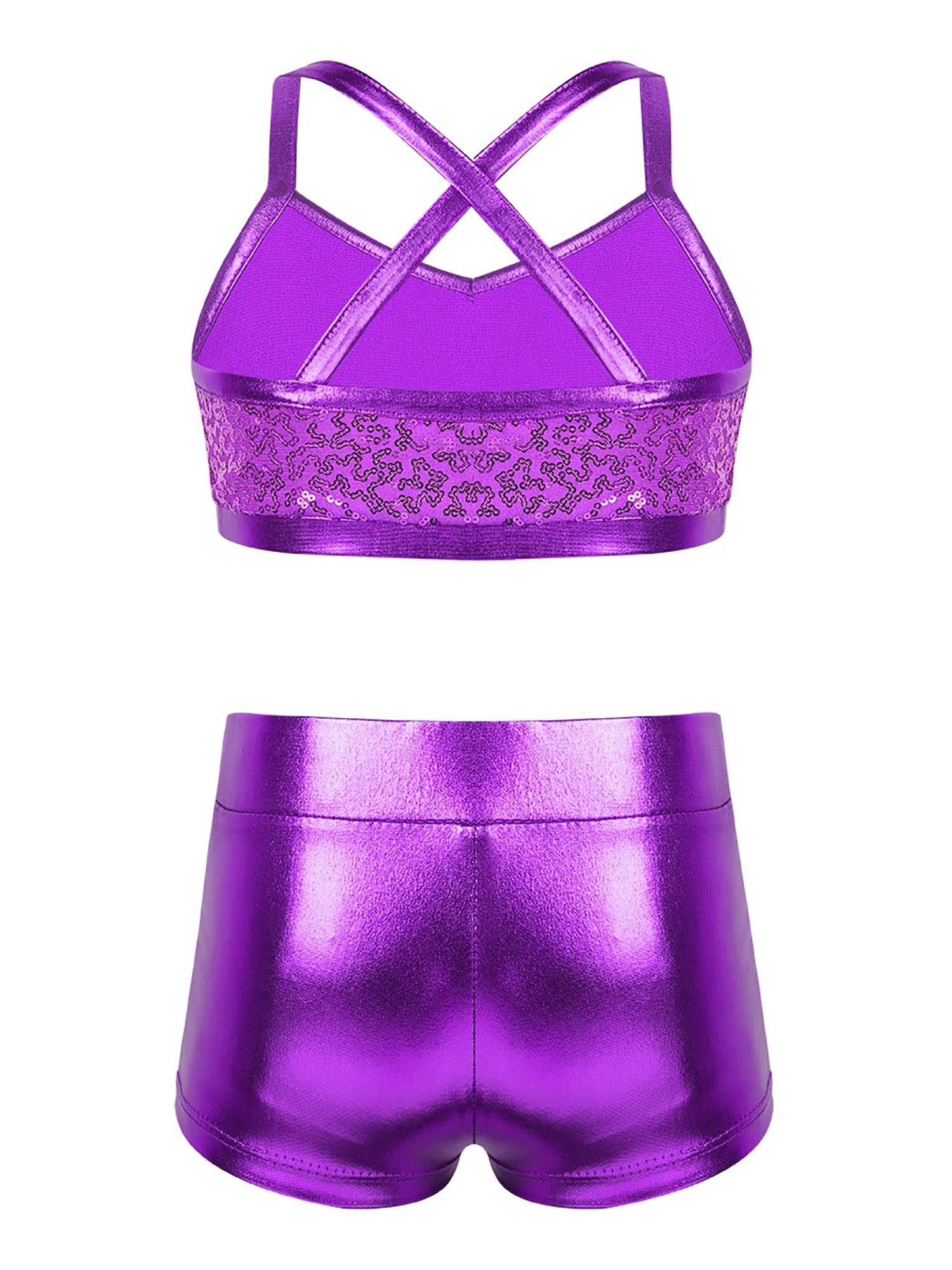 Kids Girls 2pcs Sequins Tank Top and Shorts Jazz Dance Sets