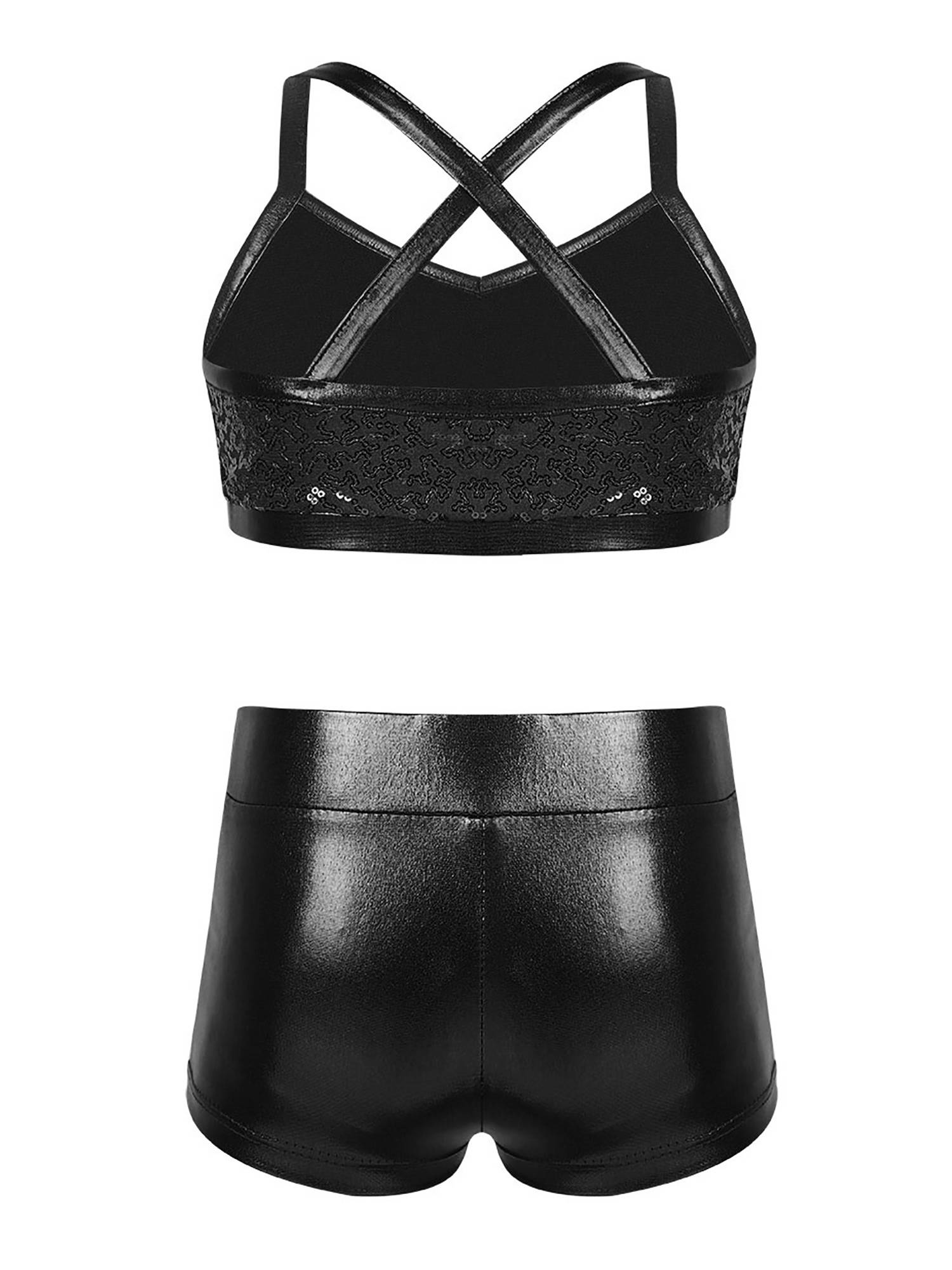 Kids Girls 2pcs Sequins Tank Top and Shorts Jazz Dance Sets