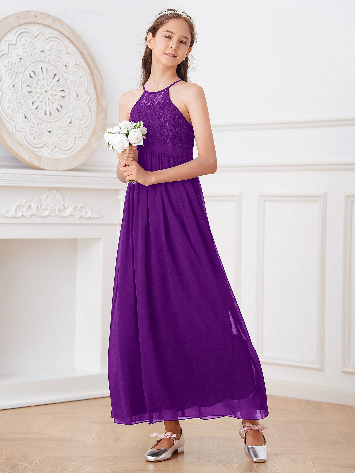 Toddler/Kids Girls Lace Chiffon Junior Bridesmaid Dress