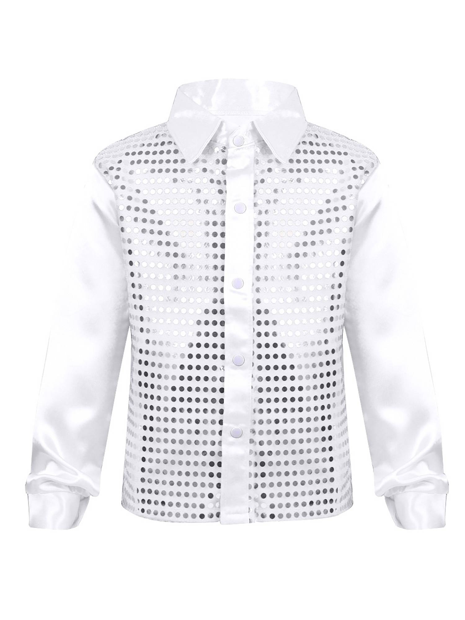 Kids Boys Glittery Sequin Long Sleeve Latin Dance Shirt