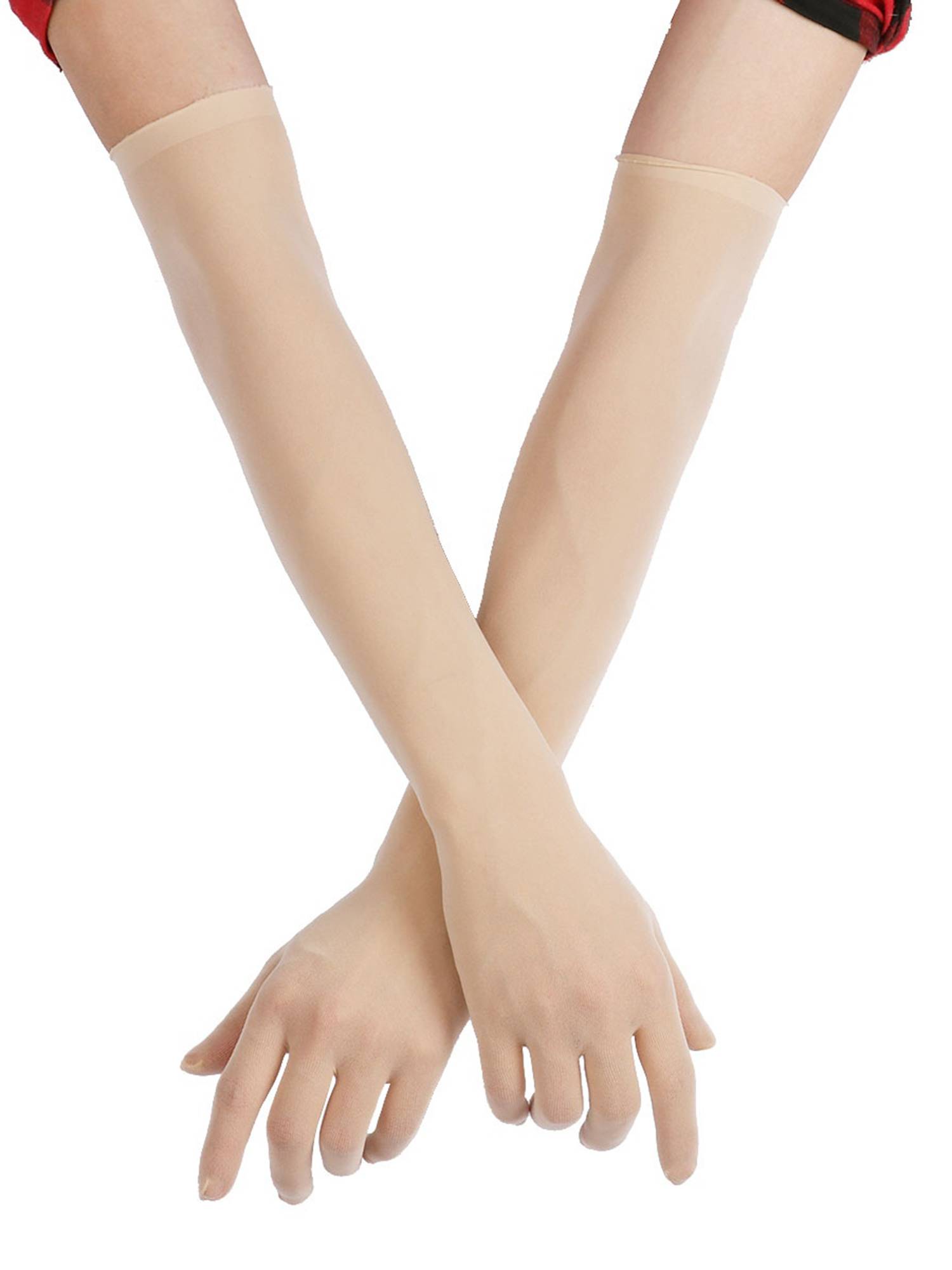 Women 1 Pair See Through Full Finger Long Gloves for Sun Protection