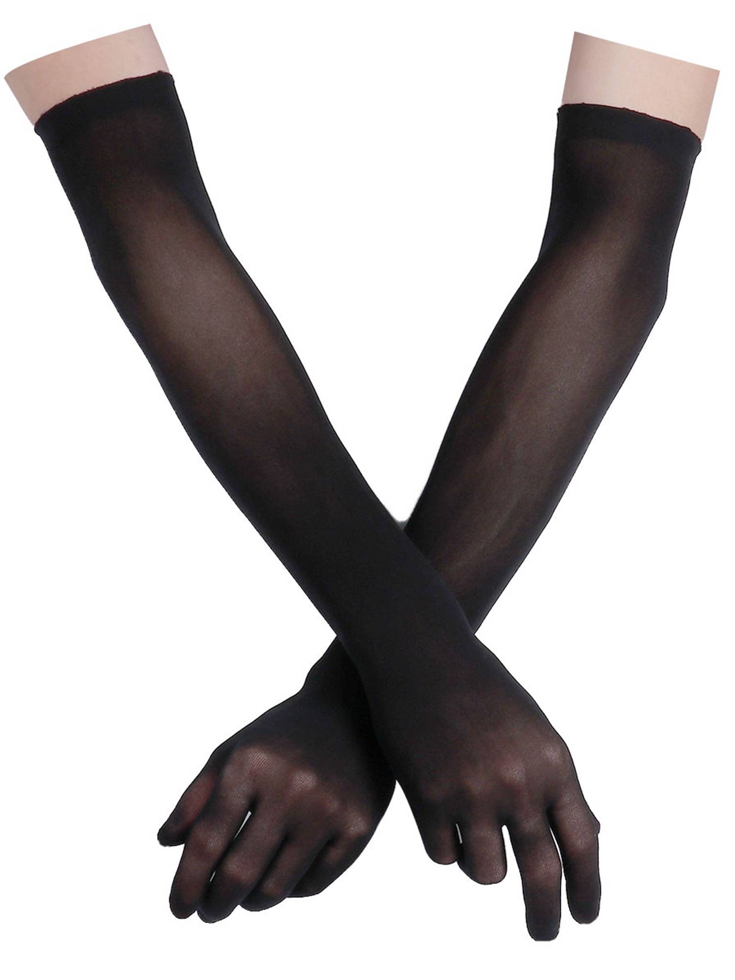 Women 1 Pair See Through Full Finger Long Gloves for Sun Protection