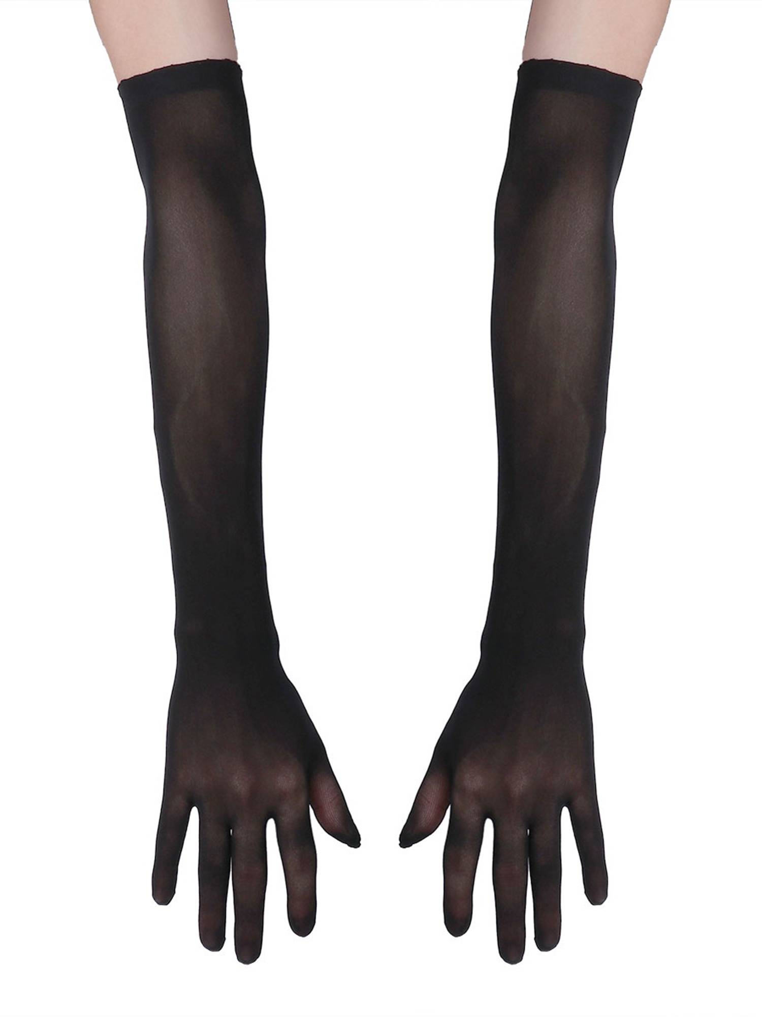 Women 1 Pair See Through Full Finger Long Gloves for Sun Protection