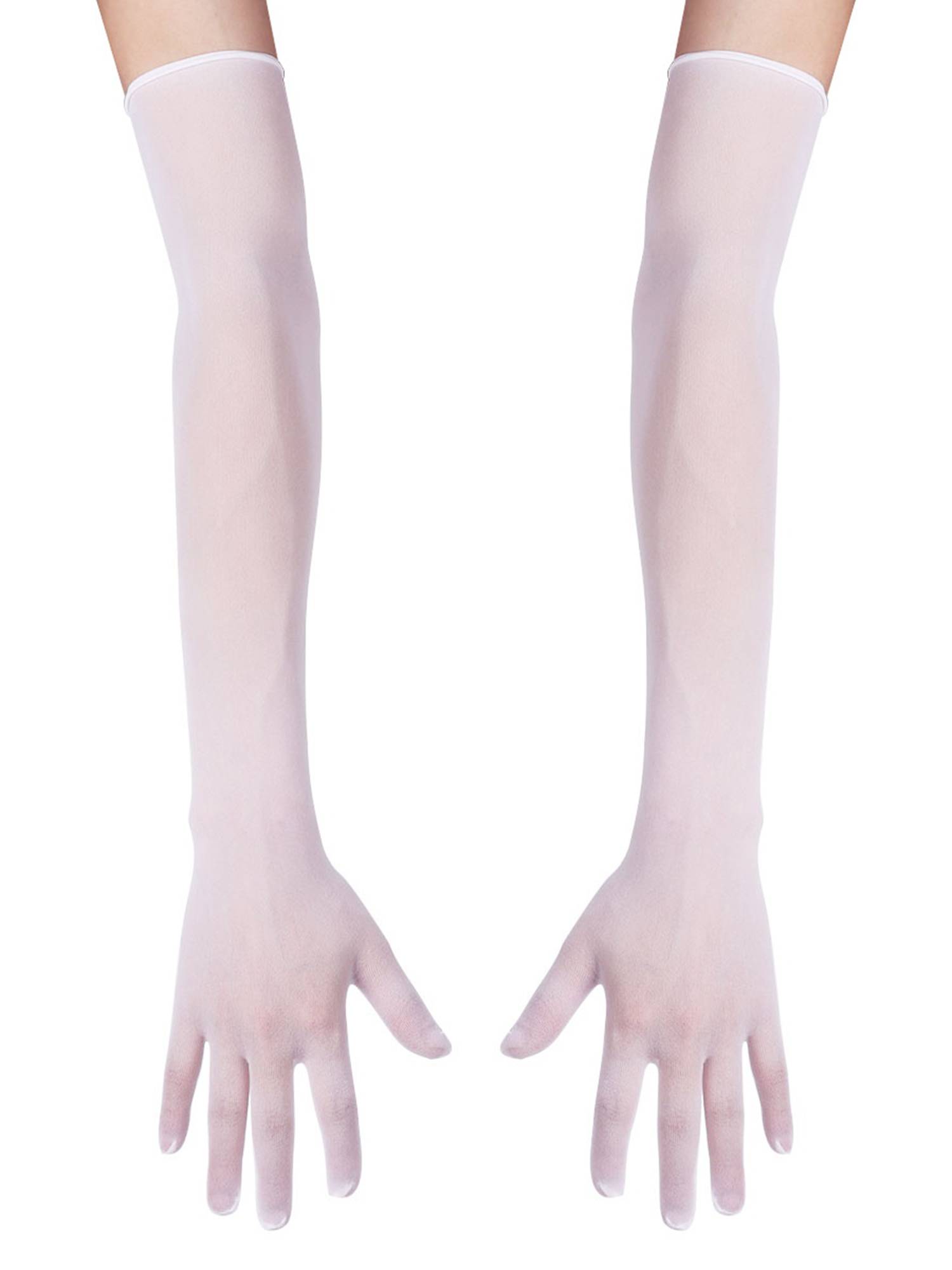 Women 1 Pair See Through Full Finger Long Gloves for Sun Protection