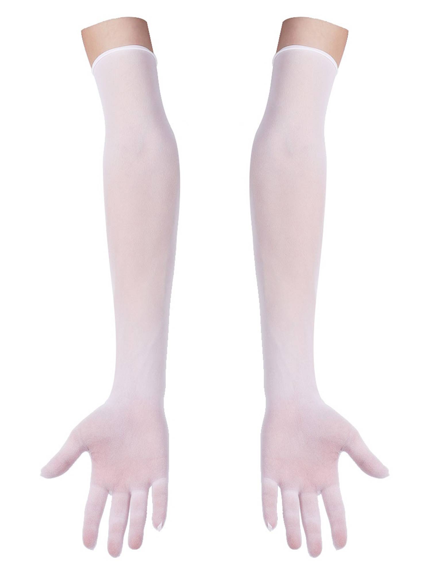 Women 1 Pair See Through Full Finger Long Gloves for Sun Protection