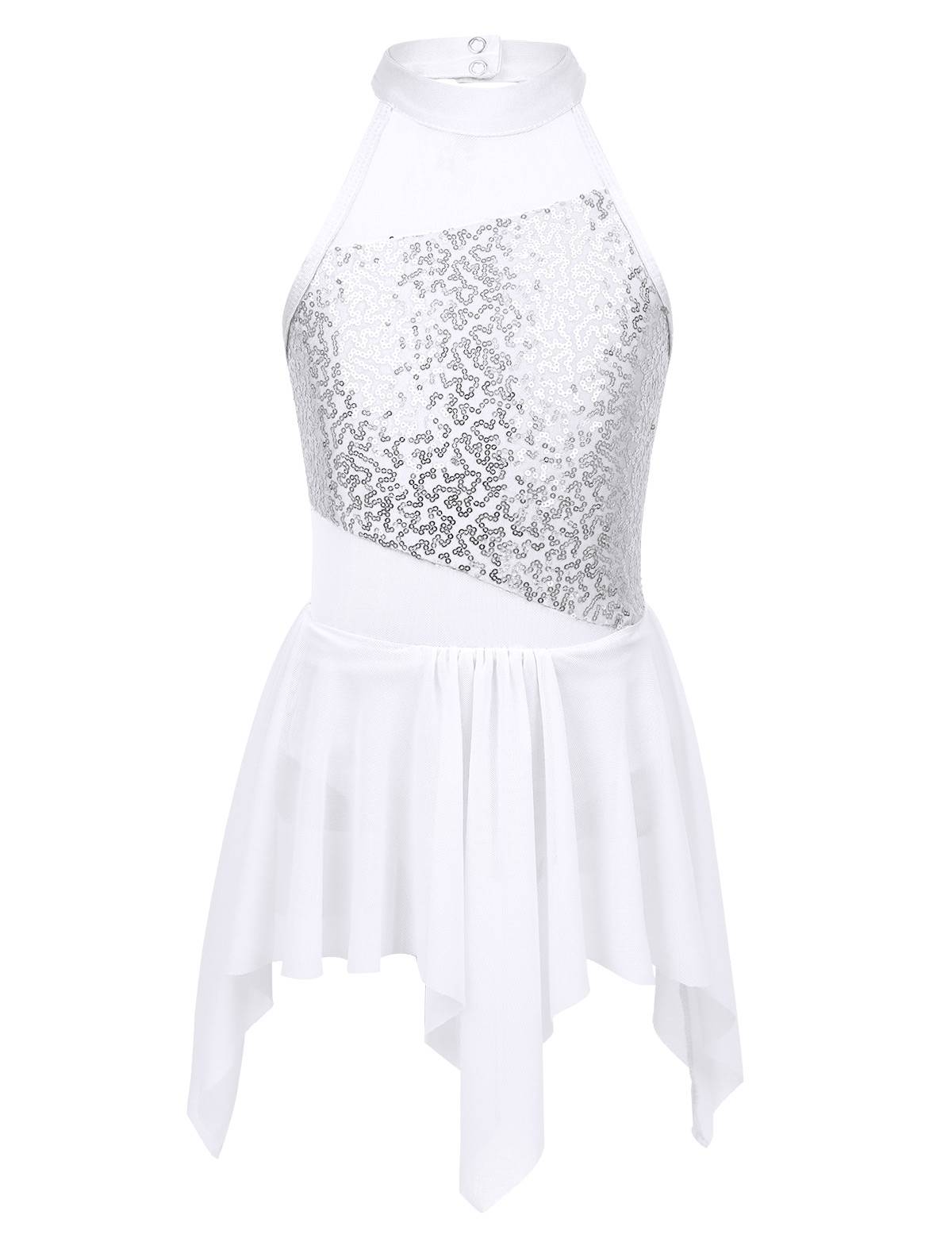 Kids Girls Sleeveless Sequins Leotard Dress for Lyrical Dance