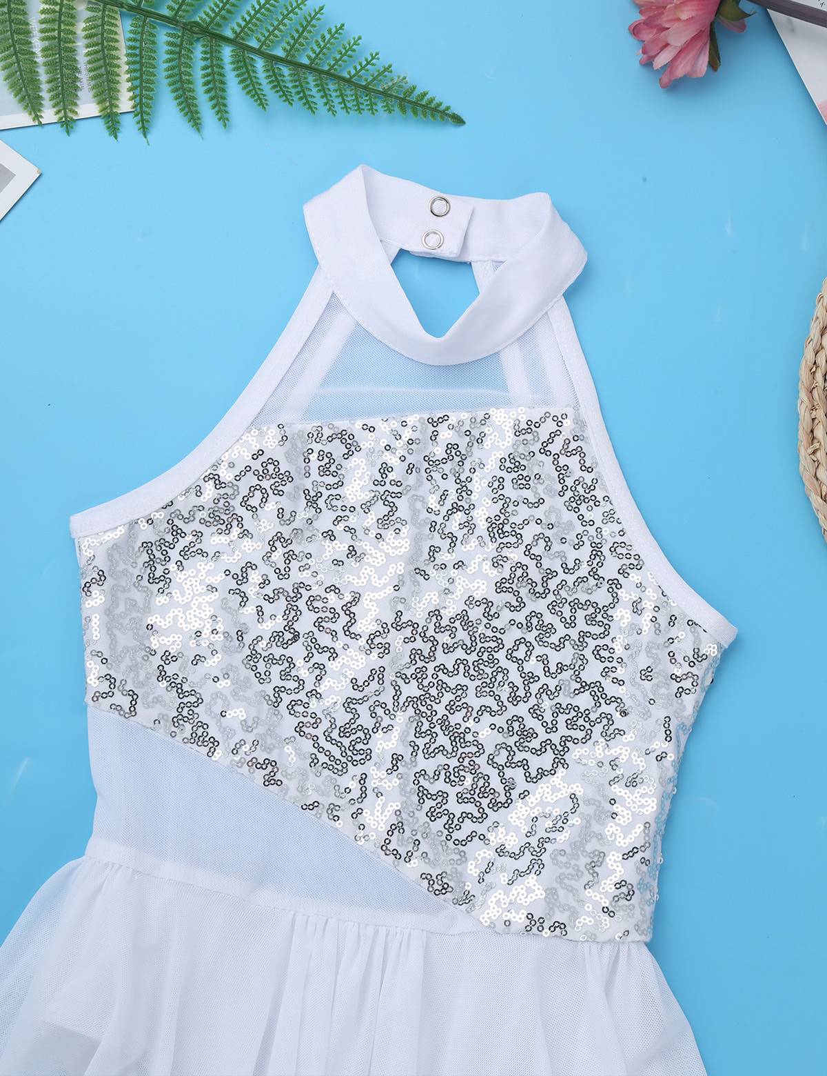 Kids Girls Sleeveless Sequins Leotard Dress for Lyrical Dance