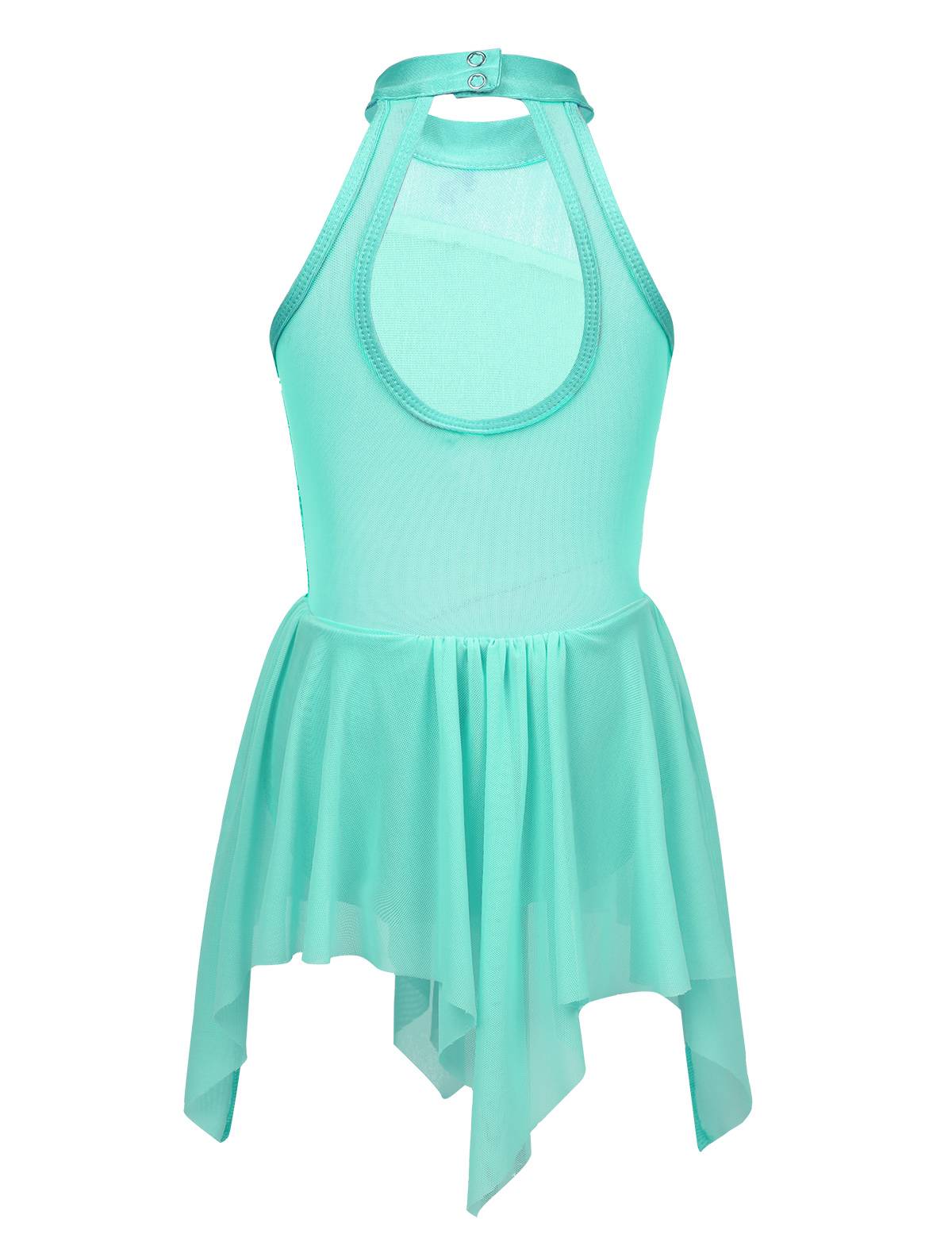 Kids Girls Sleeveless Sequins Leotard Dress for Lyrical Dance