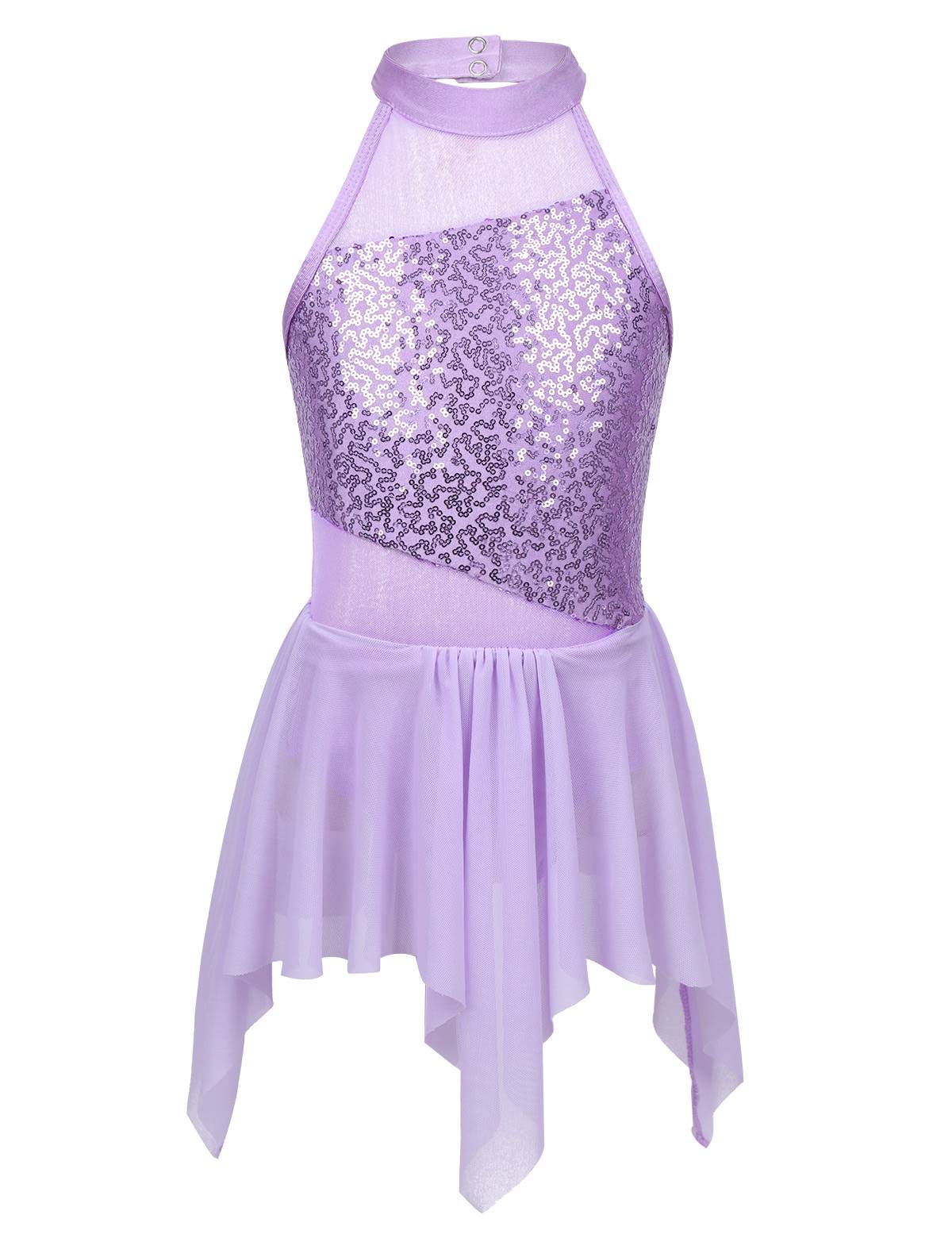 Kids Girls Sleeveless Sequins Leotard Dress for Lyrical Dance