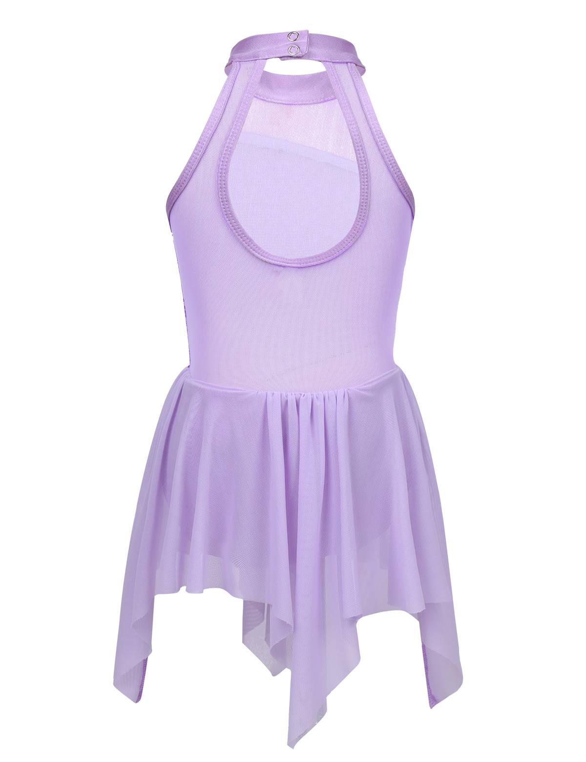 Kids Girls Sleeveless Sequins Leotard Dress for Lyrical Dance