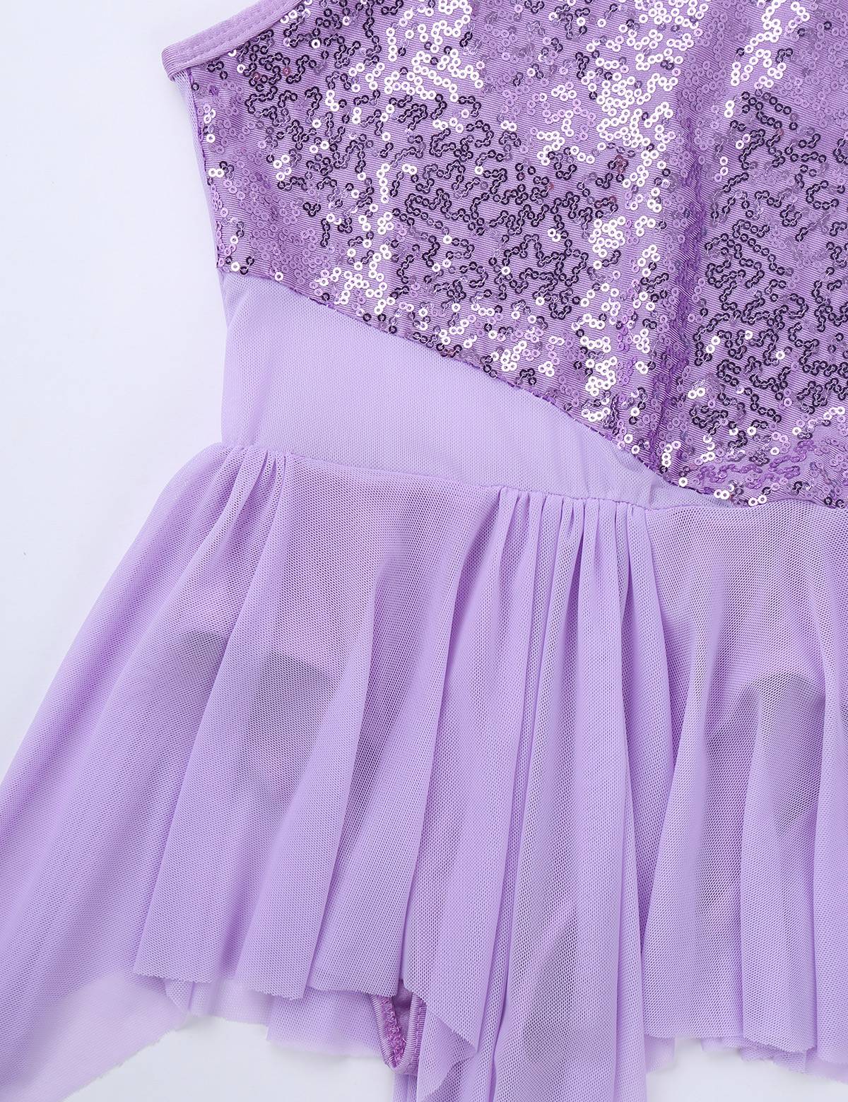 Kids Girls Sleeveless Sequins Leotard Dress for Lyrical Dance
