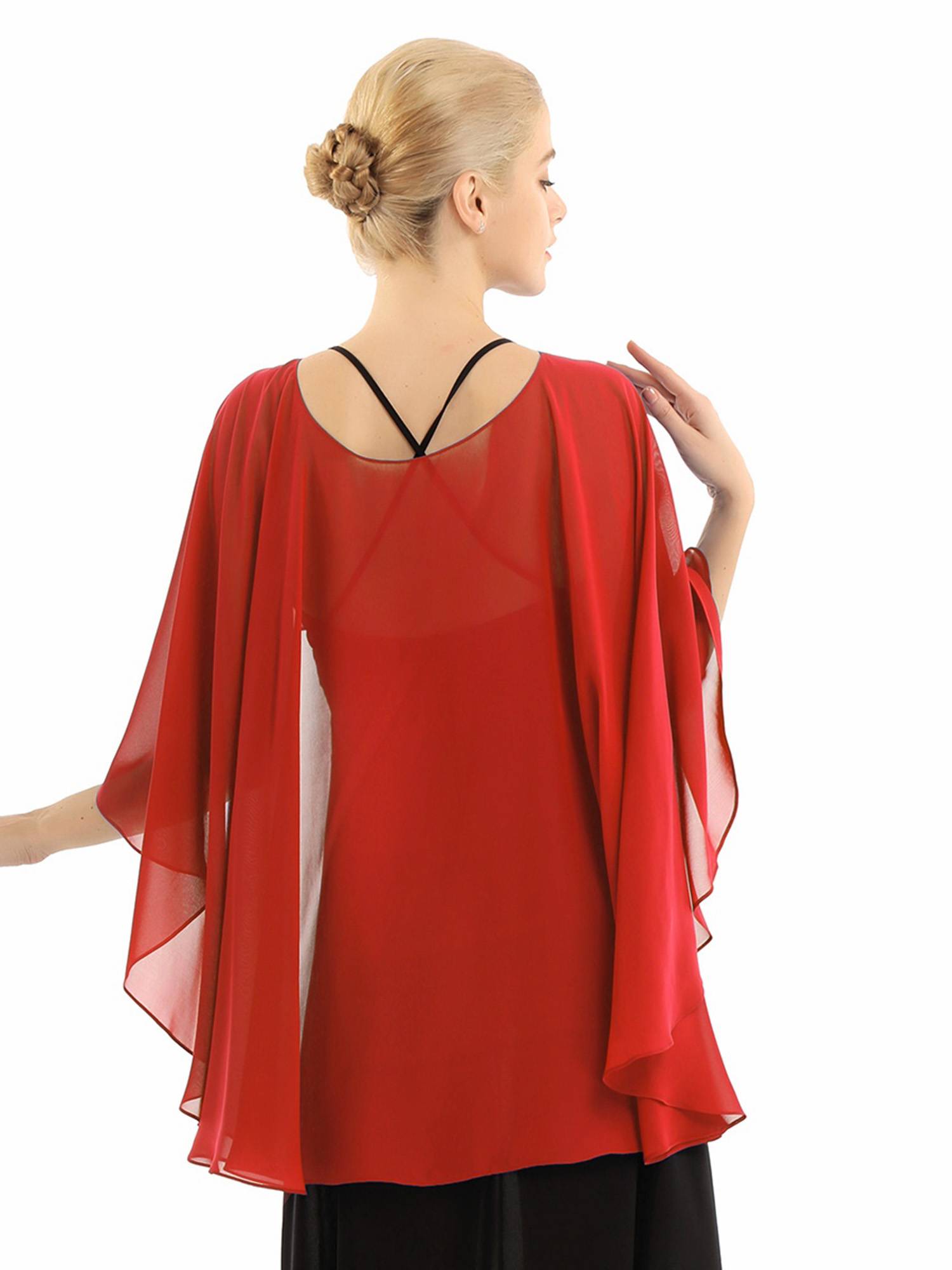 Women Chiffon High Low Shawl Wedding Capes Shrug