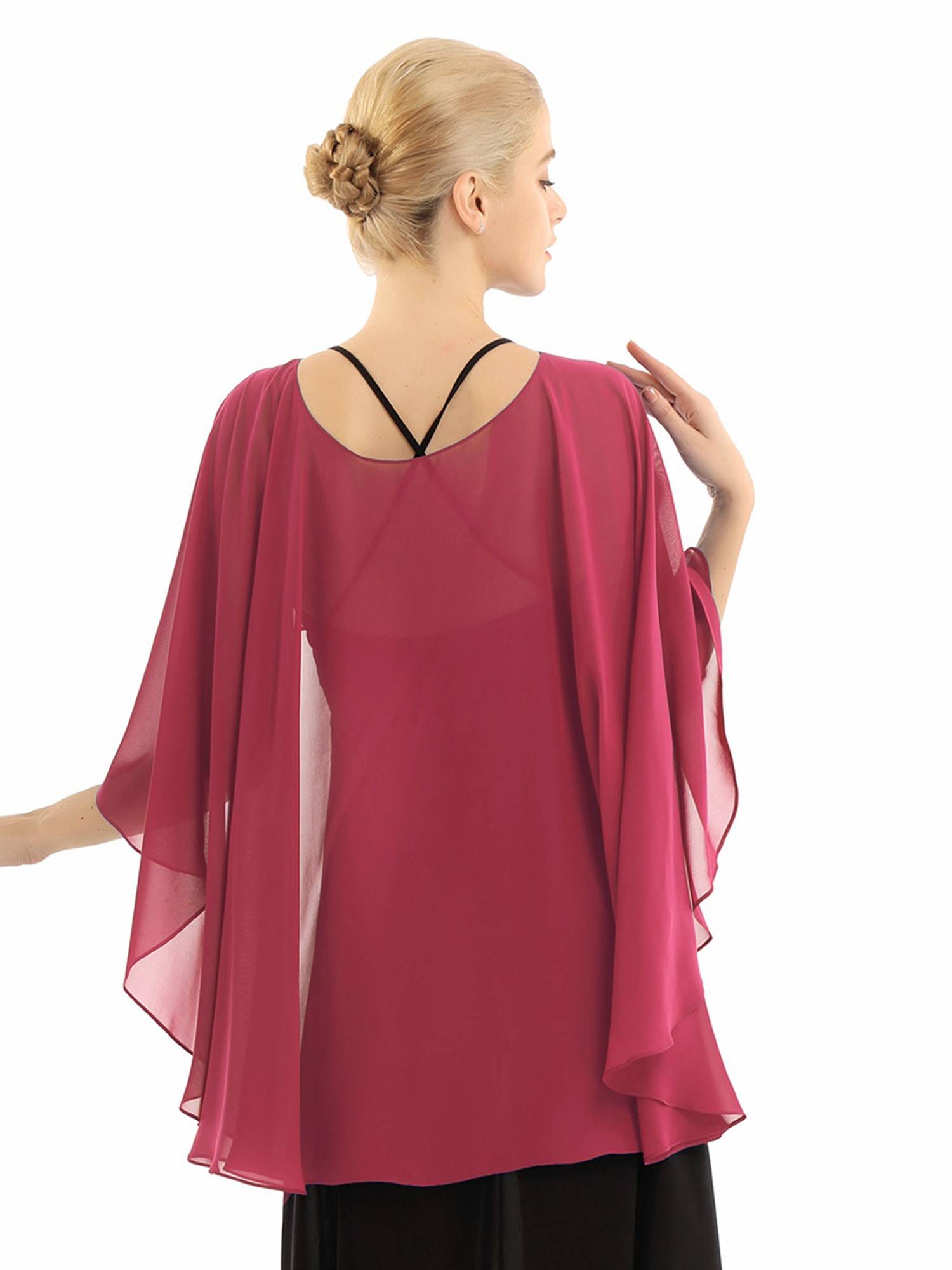 Women Chiffon High Low Shawl Wedding Capes Shrug