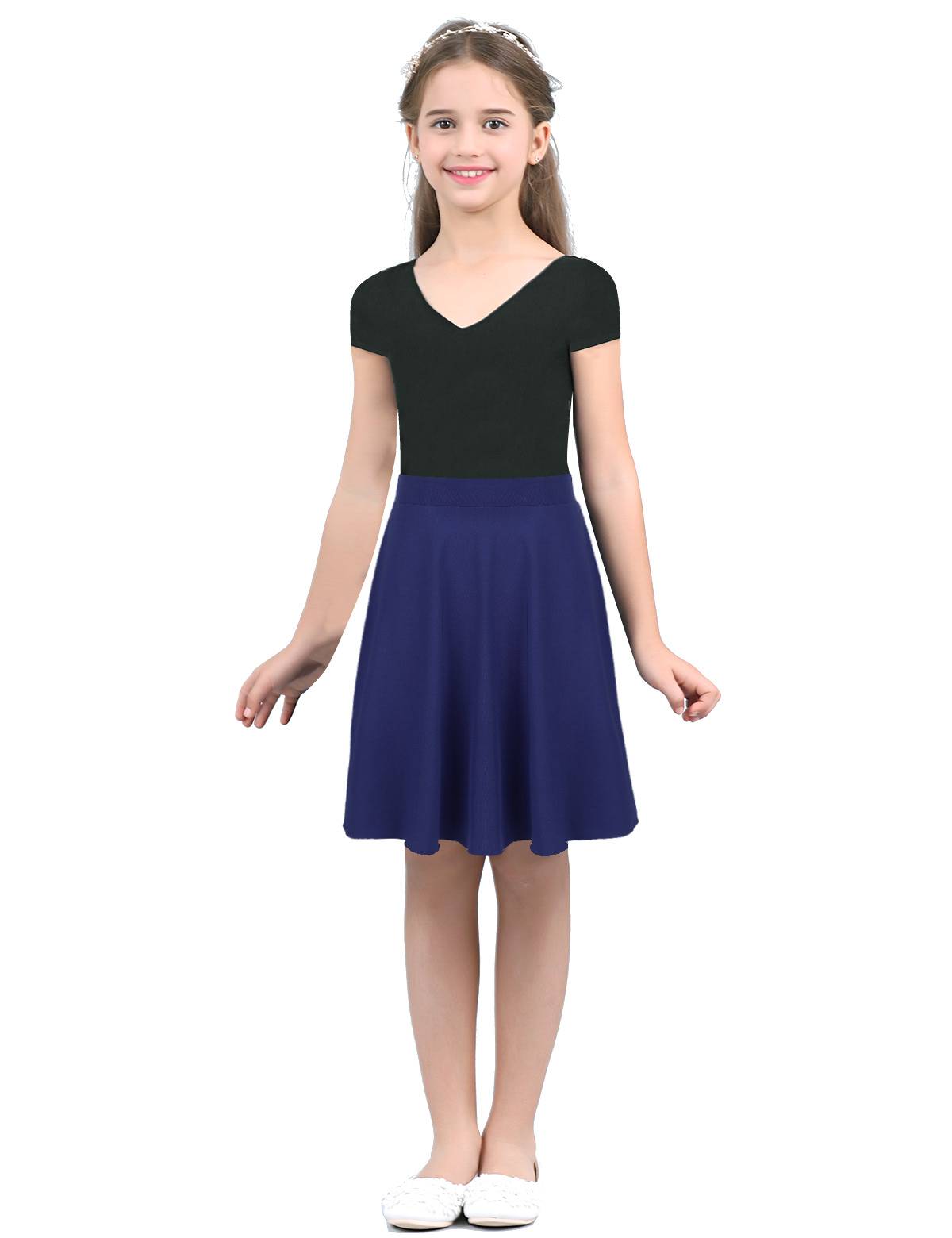 Girls Solid Color Knee Length A-Line Lyrical Dance Skirt