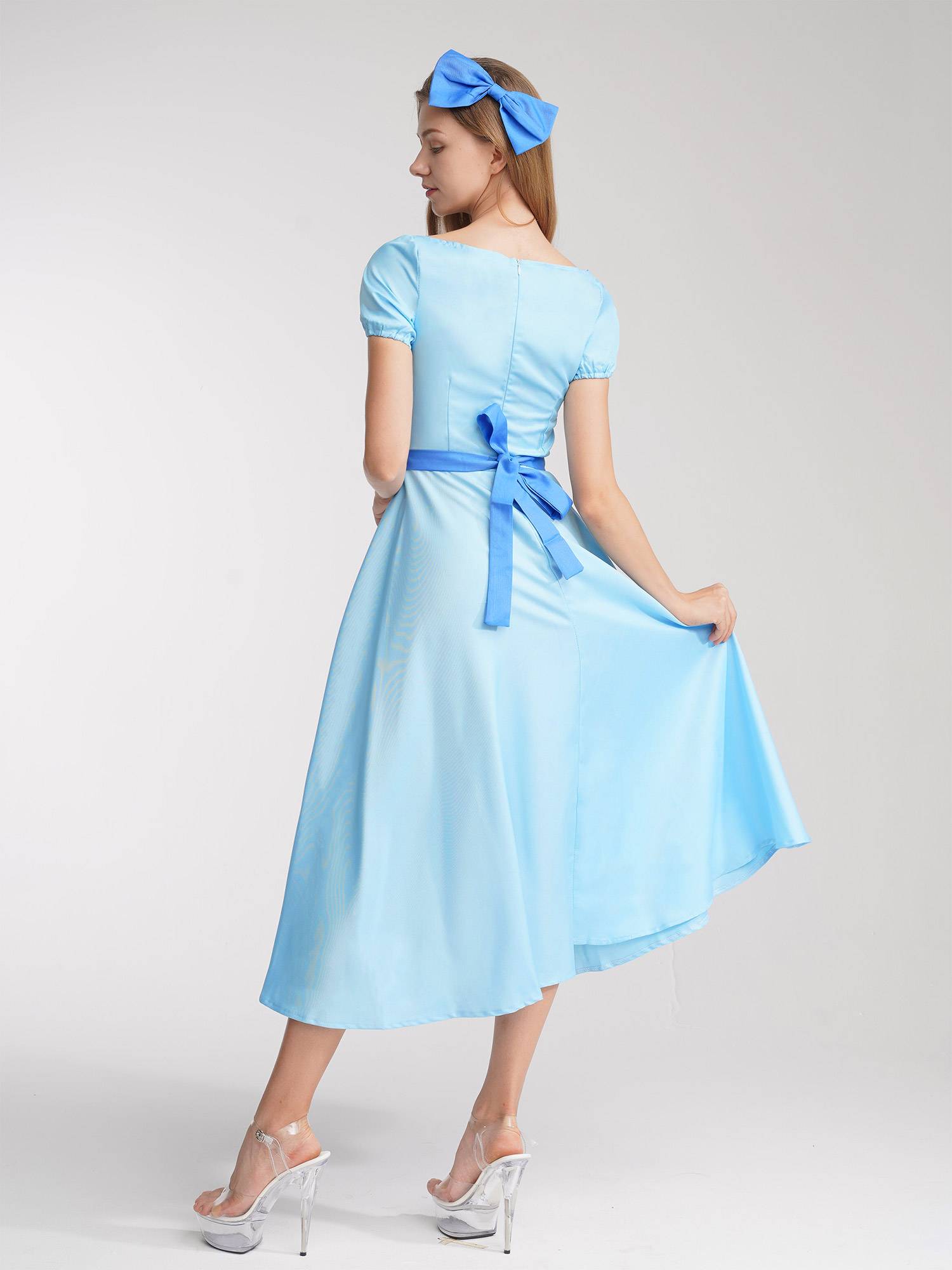 Women Halloween Boat Neck Short Sleeves Maxi Dress with Headband and Belt