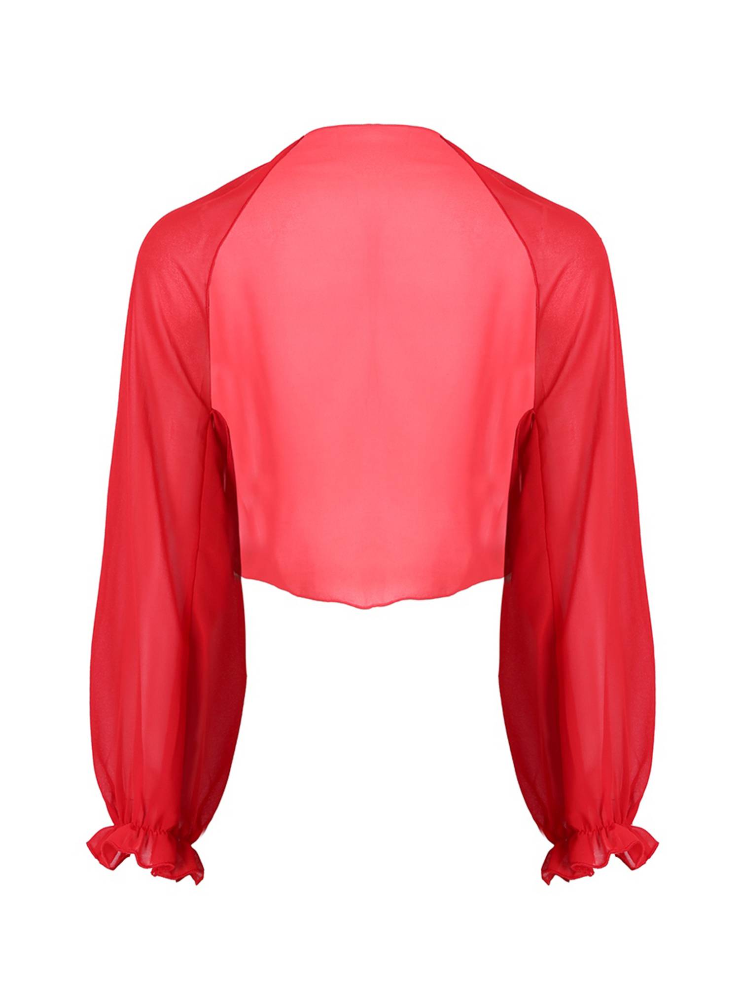 Women Sheer Chiffon Long Raglan Sleeve Open Front Kimono Cardigan