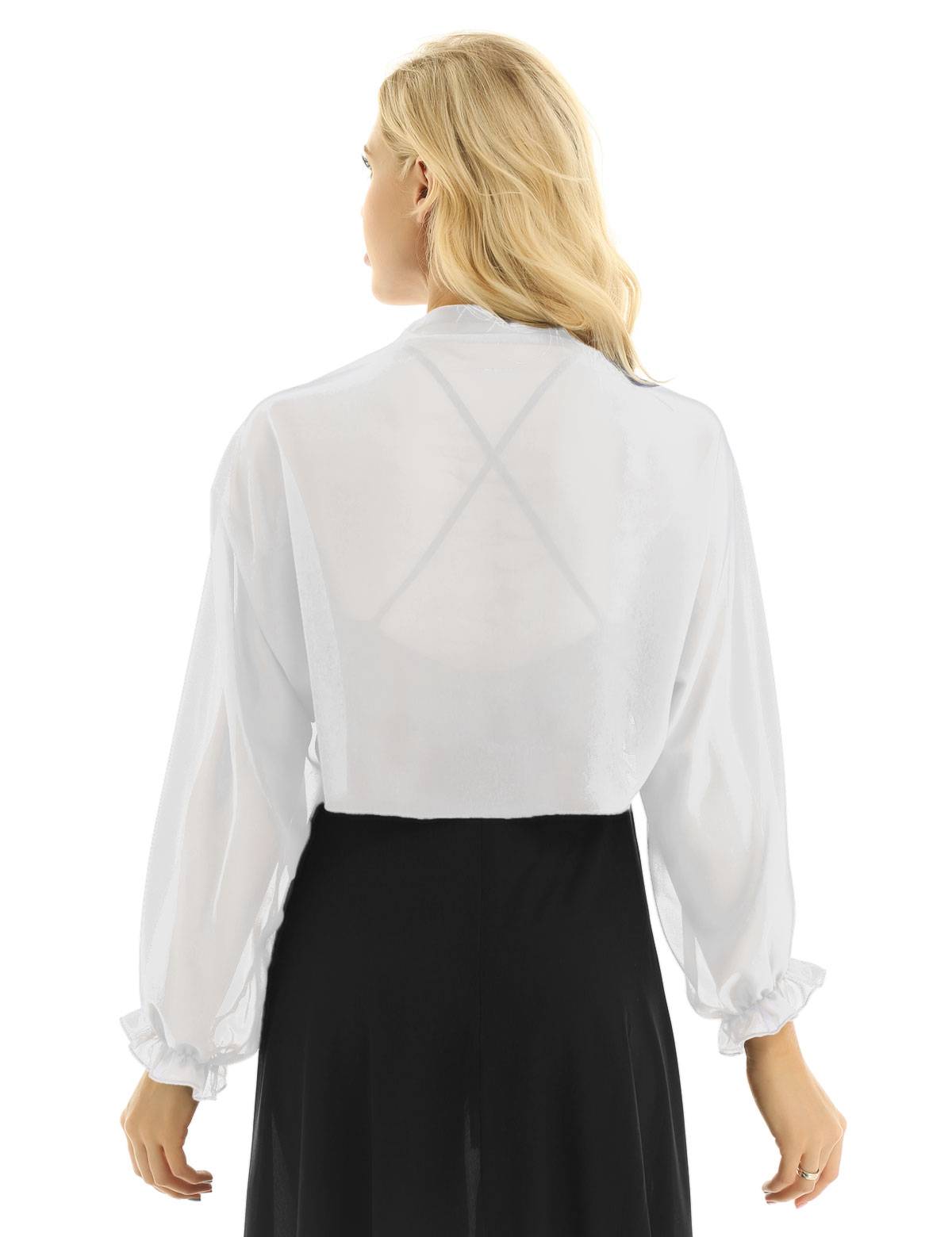 Women Sheer Chiffon Long Raglan Sleeve Open Front Kimono Cardigan