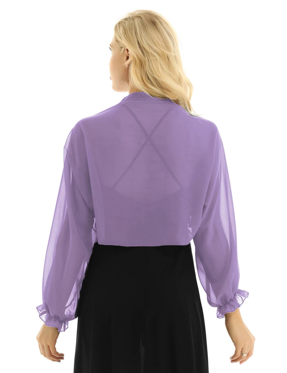 Women Sheer Chiffon Long Raglan Sleeve Open Front Kimono Cardigan