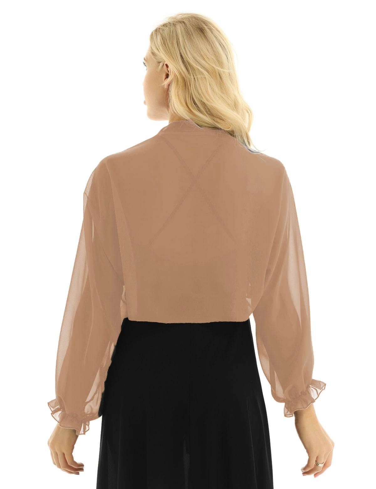 Women Sheer Chiffon Long Raglan Sleeve Open Front Kimono Cardigan