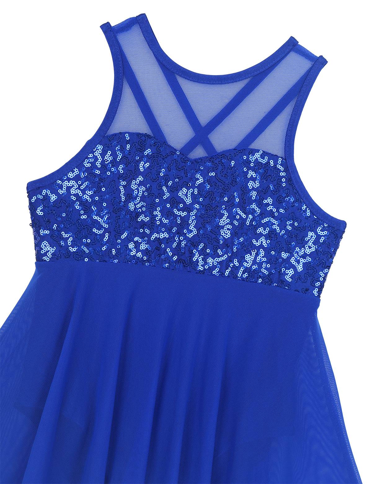 Kids Girls Sleeveless Illusion Sweetheart Sequin Lyrical Dance Dress