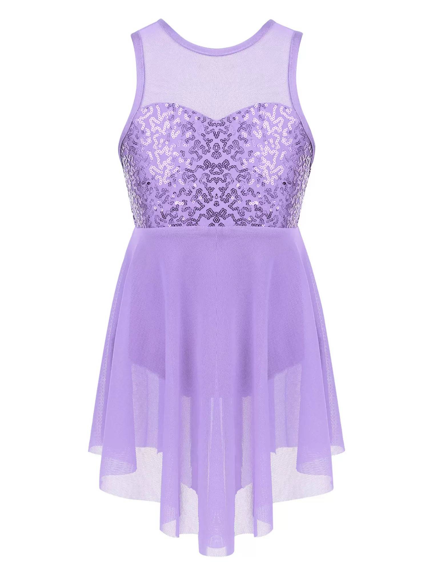 Kids Girls Sleeveless Illusion Sweetheart Sequin Lyrical Dance Dress