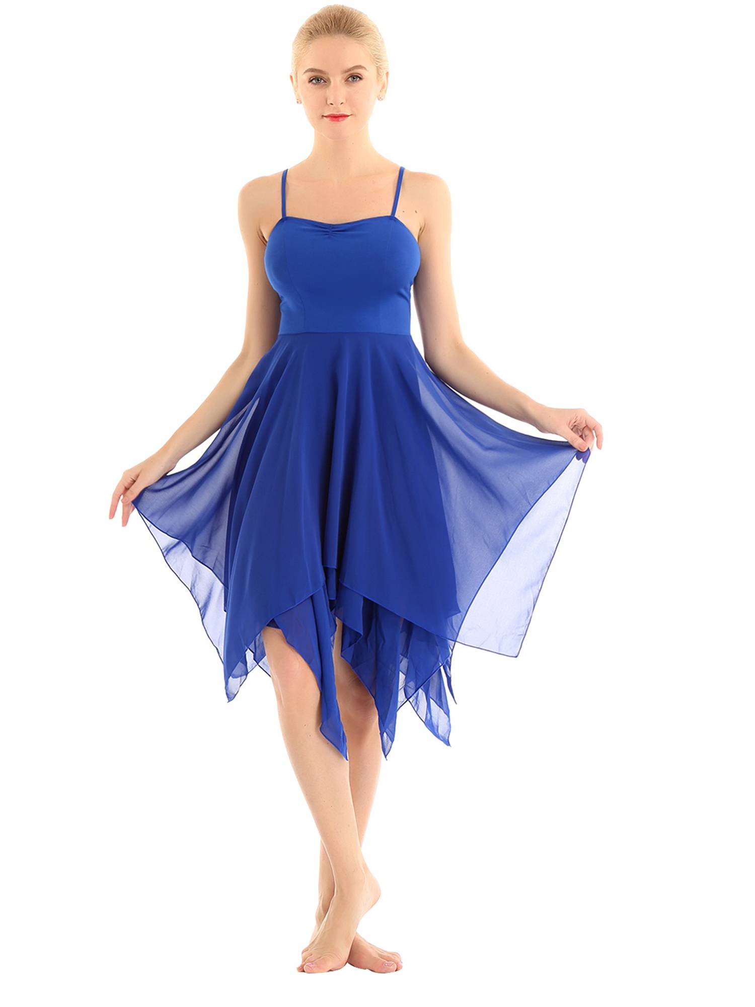 Women Sleeveless Asymmetric Chiffon Lyrical Contemporary Dance Dress