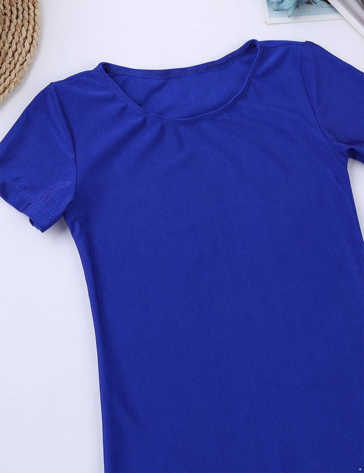 Kids Boys Girls Short Sleeves Solid Color Stretchy Gymnastics Unitard