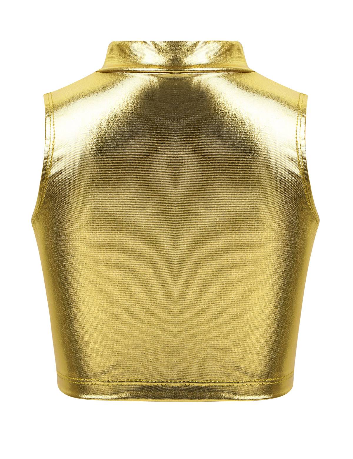 Kids Girls Metallic Sleeveless Ballet Dance Crop Tank Tops